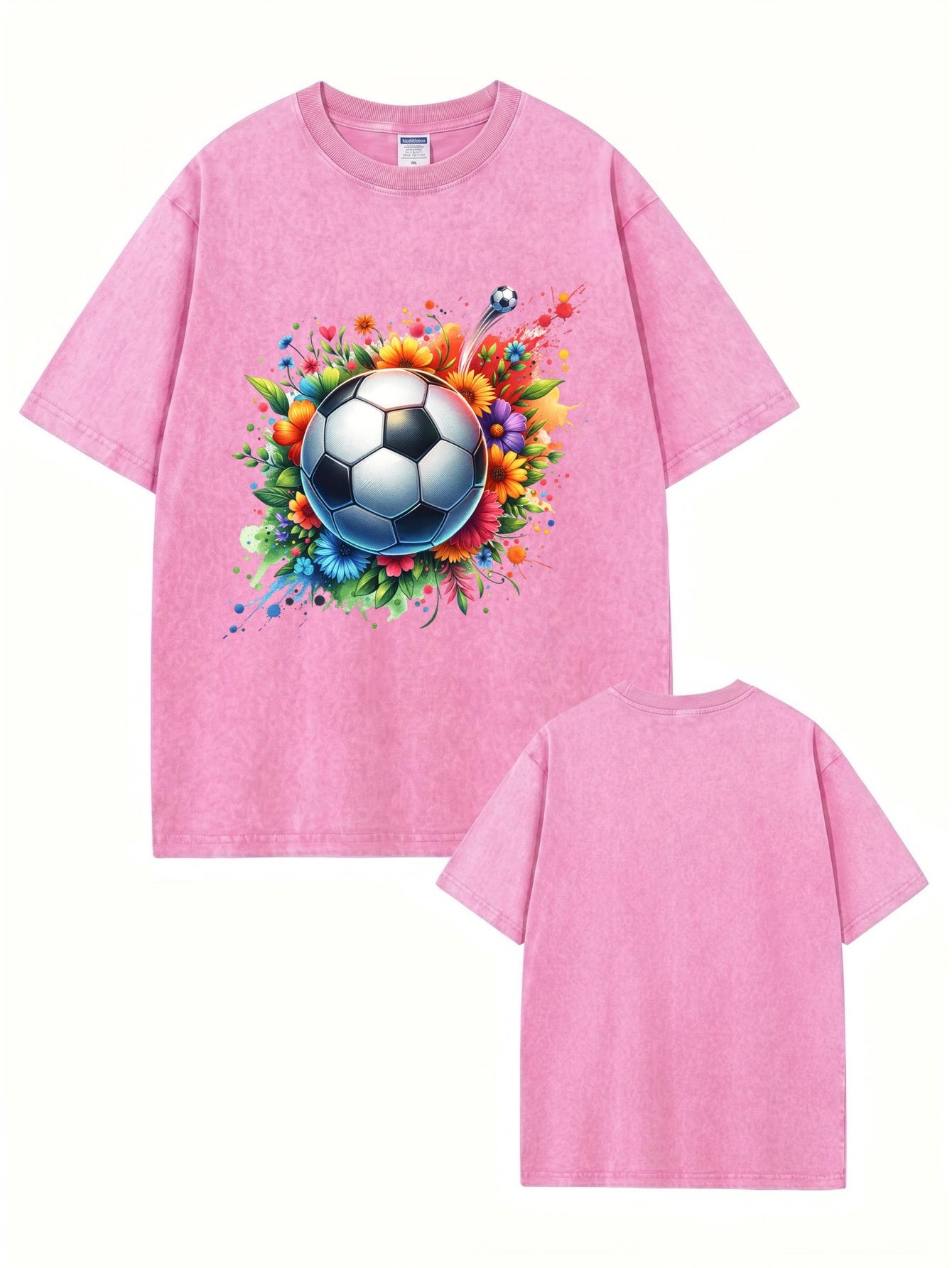Vintage Washed Floral Soccer Graphic Tee - 300GSM Heavyweight Cotton