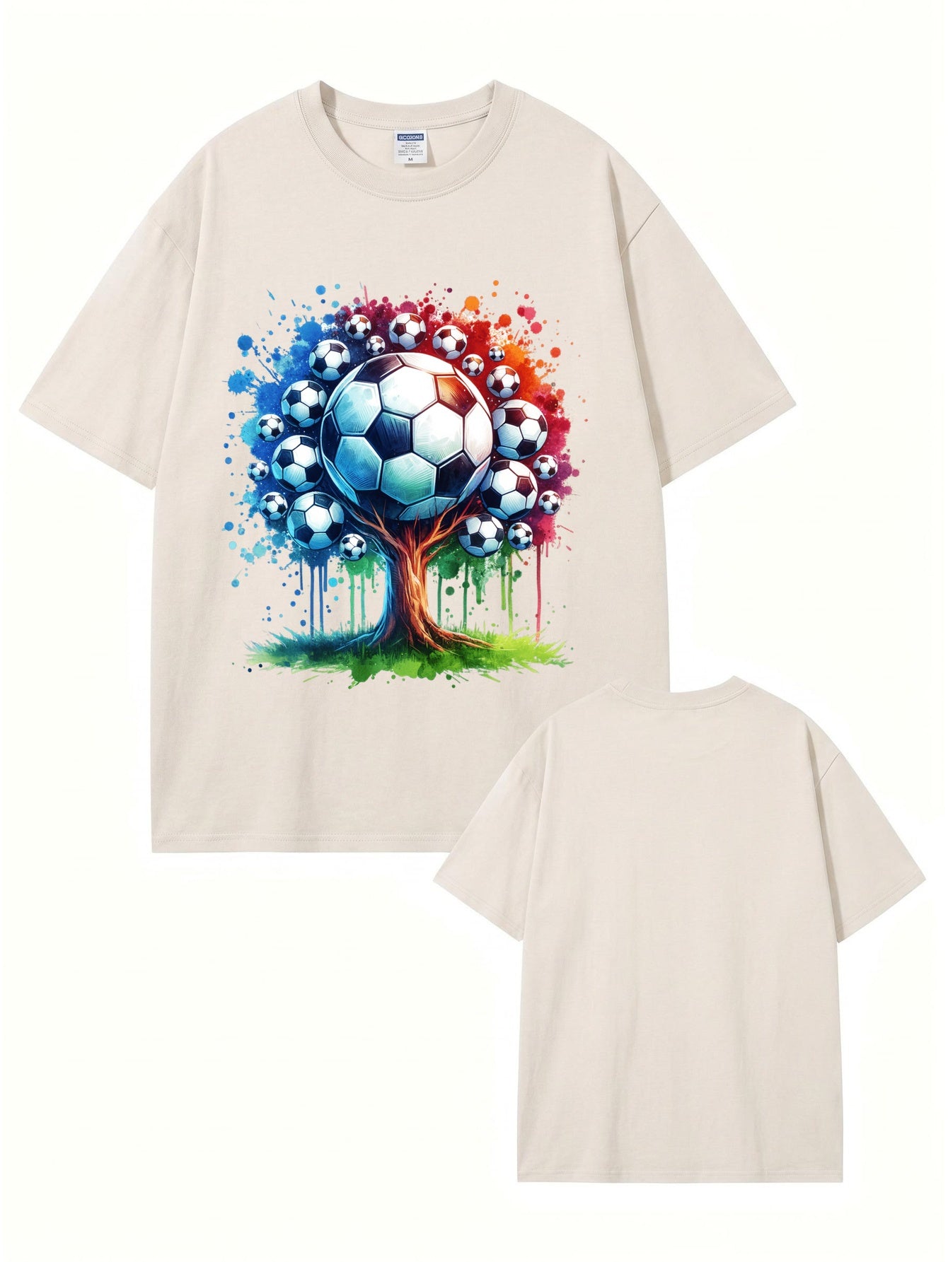 Vintage Washed Cotton Soccer Ball Tree Graphic T-Shirt