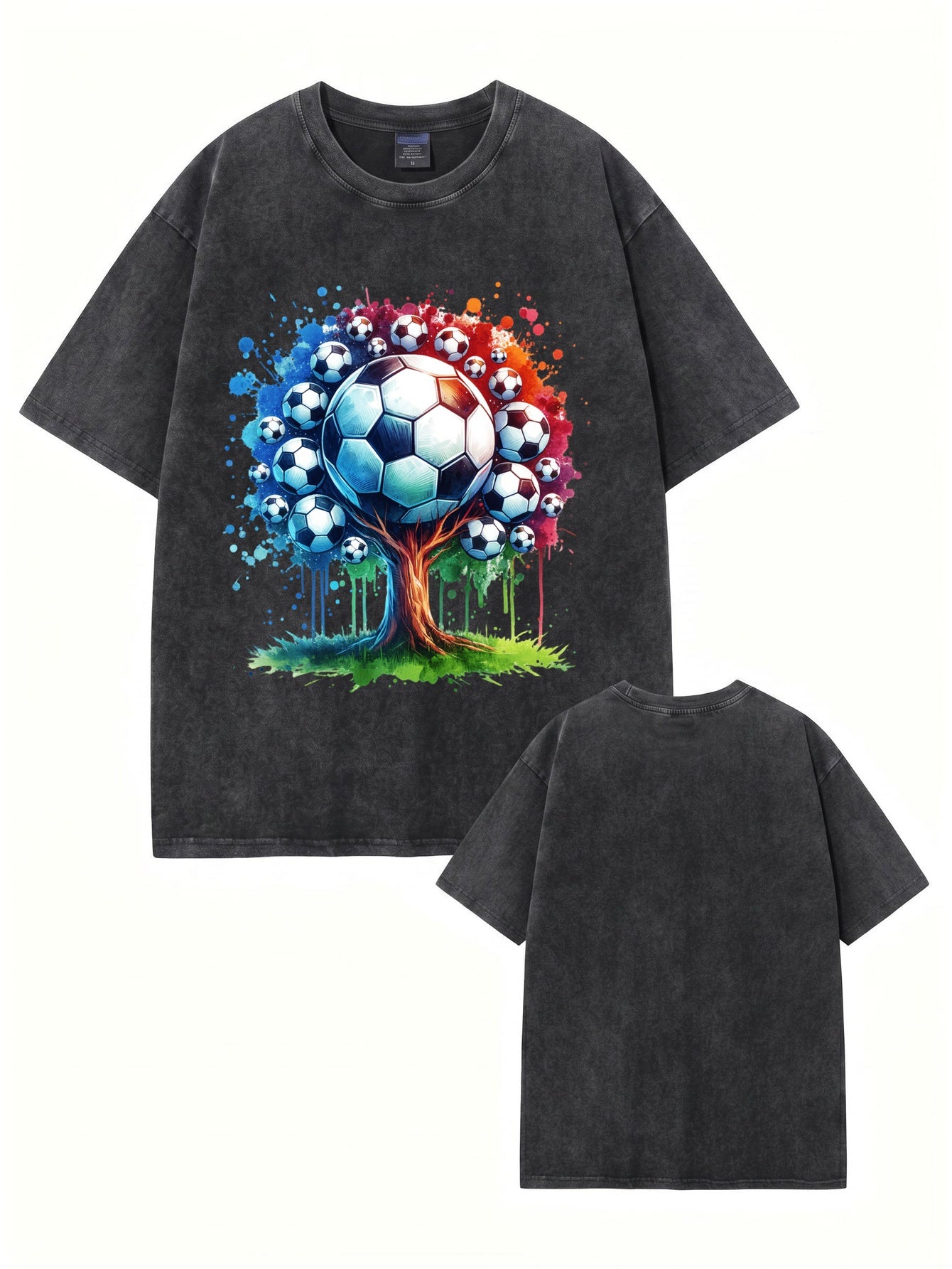 Vintage Washed Cotton Soccer Ball Tree Graphic T-Shirt