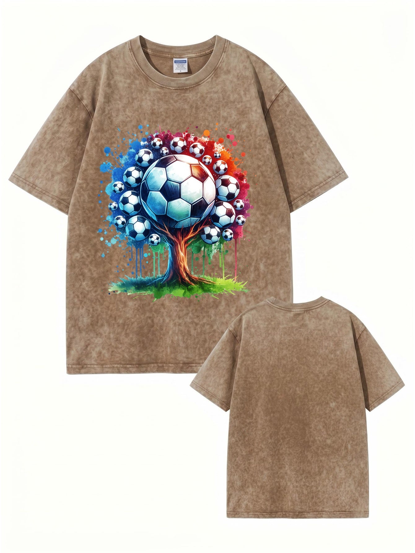 Vintage Washed Cotton Soccer Ball Tree Graphic T-Shirt