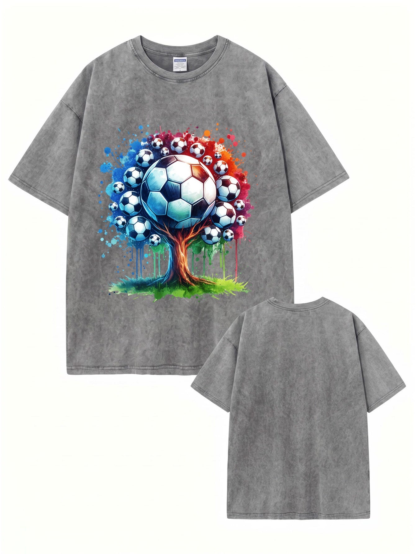 Vintage Washed Cotton Soccer Ball Tree Graphic T-Shirt