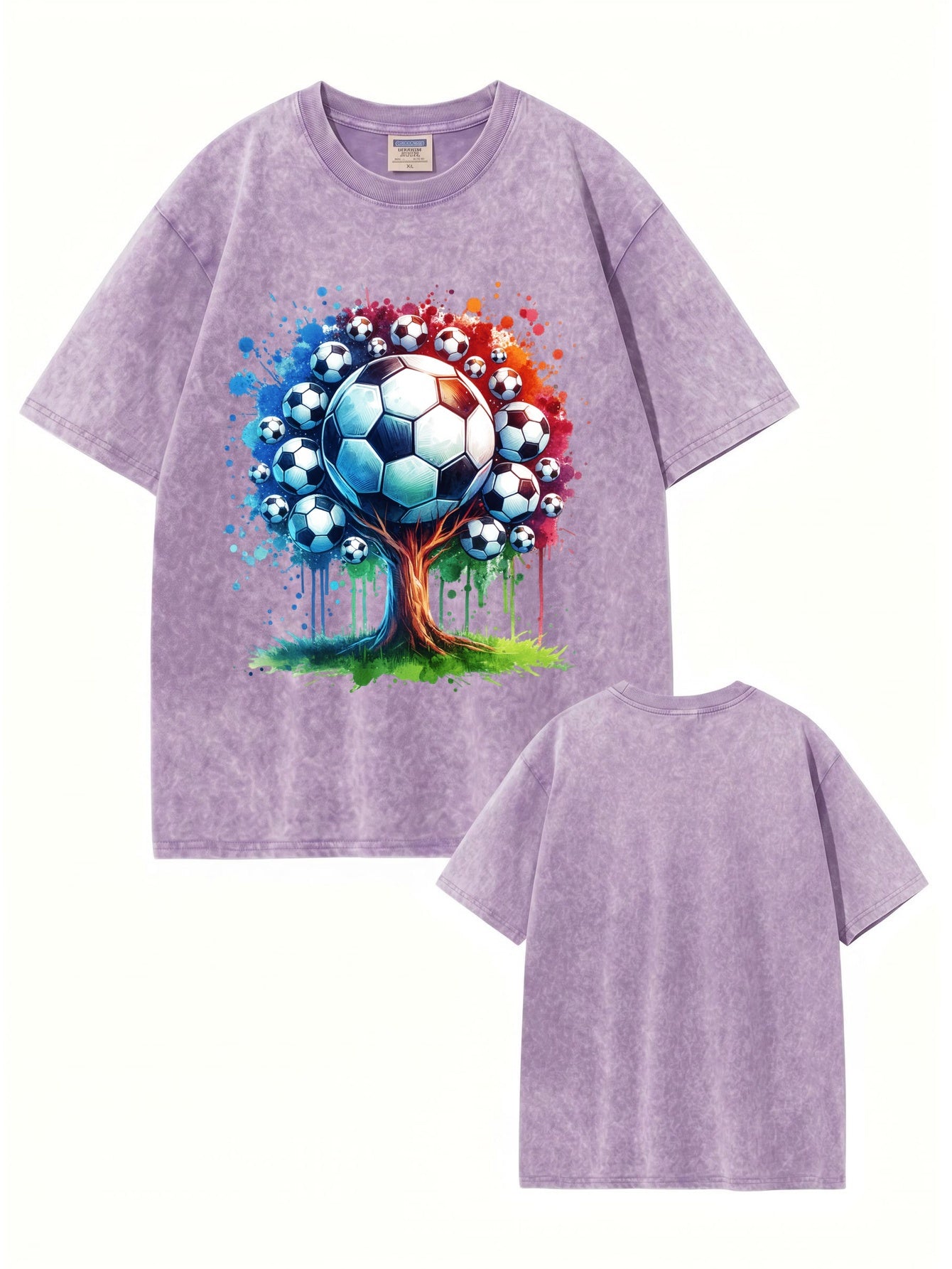 Vintage Washed Cotton Soccer Ball Tree Graphic T-Shirt
