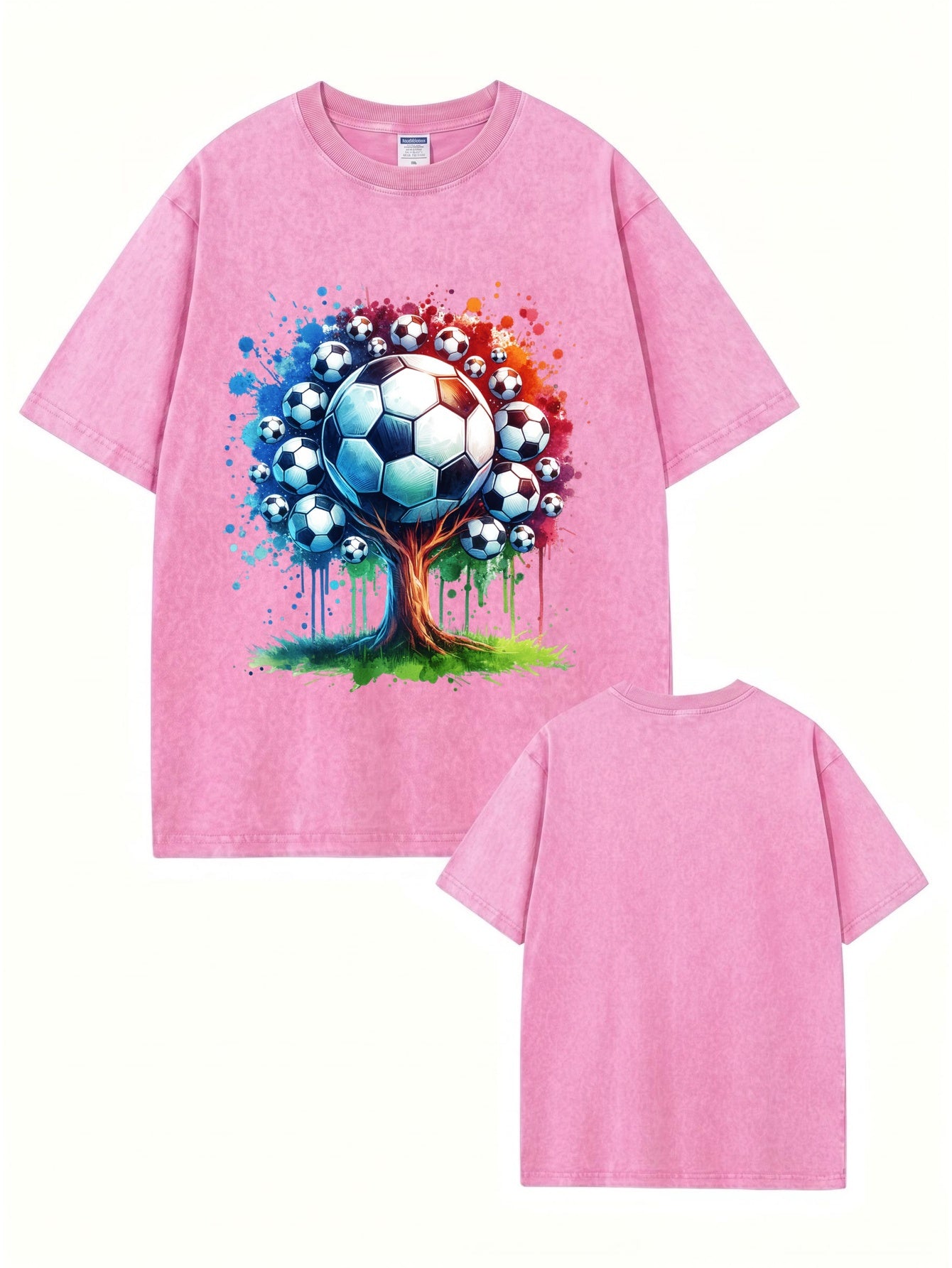 Vintage Washed Cotton Soccer Ball Tree Graphic T-Shirt