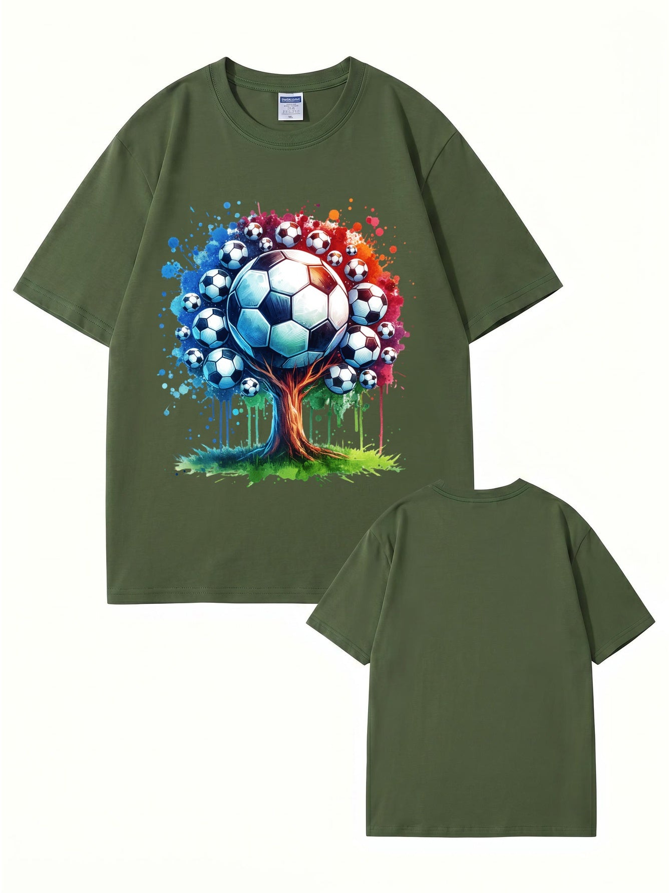 Soccer Ball Tree Graphic Print T-Shirt - Artistic Watercolor Sports Tee