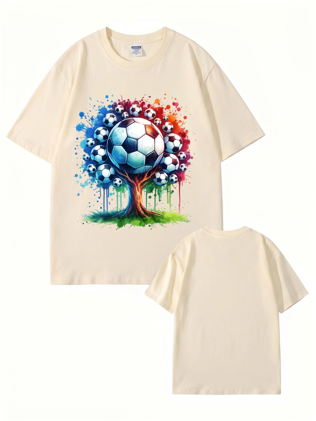 Soccer Ball Tree Graphic Print T-Shirt - Artistic Watercolor Sports Tee