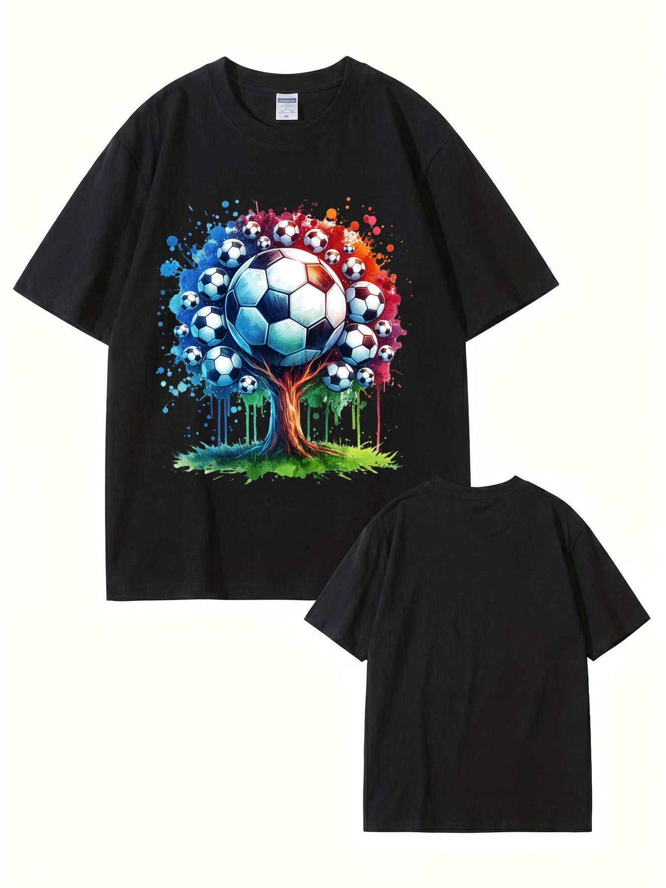 Soccer Ball Tree Graphic Print T-Shirt - Artistic Watercolor Sports Tee