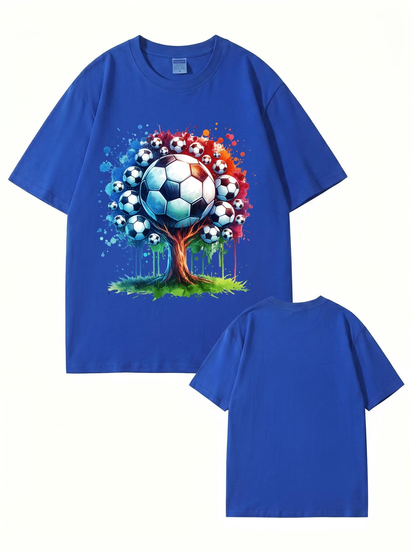 Soccer Ball Tree Graphic Print T-Shirt - Artistic Watercolor Sports Tee