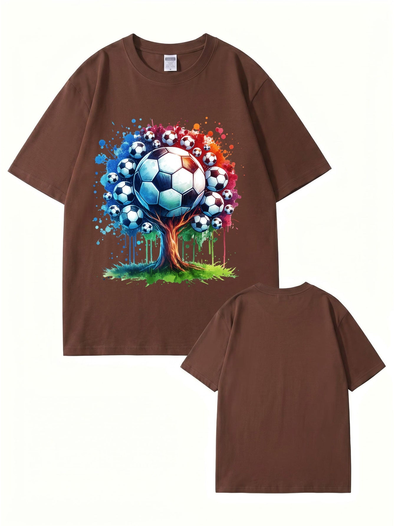 Soccer Ball Tree Graphic Print T-Shirt - Artistic Watercolor Sports Tee