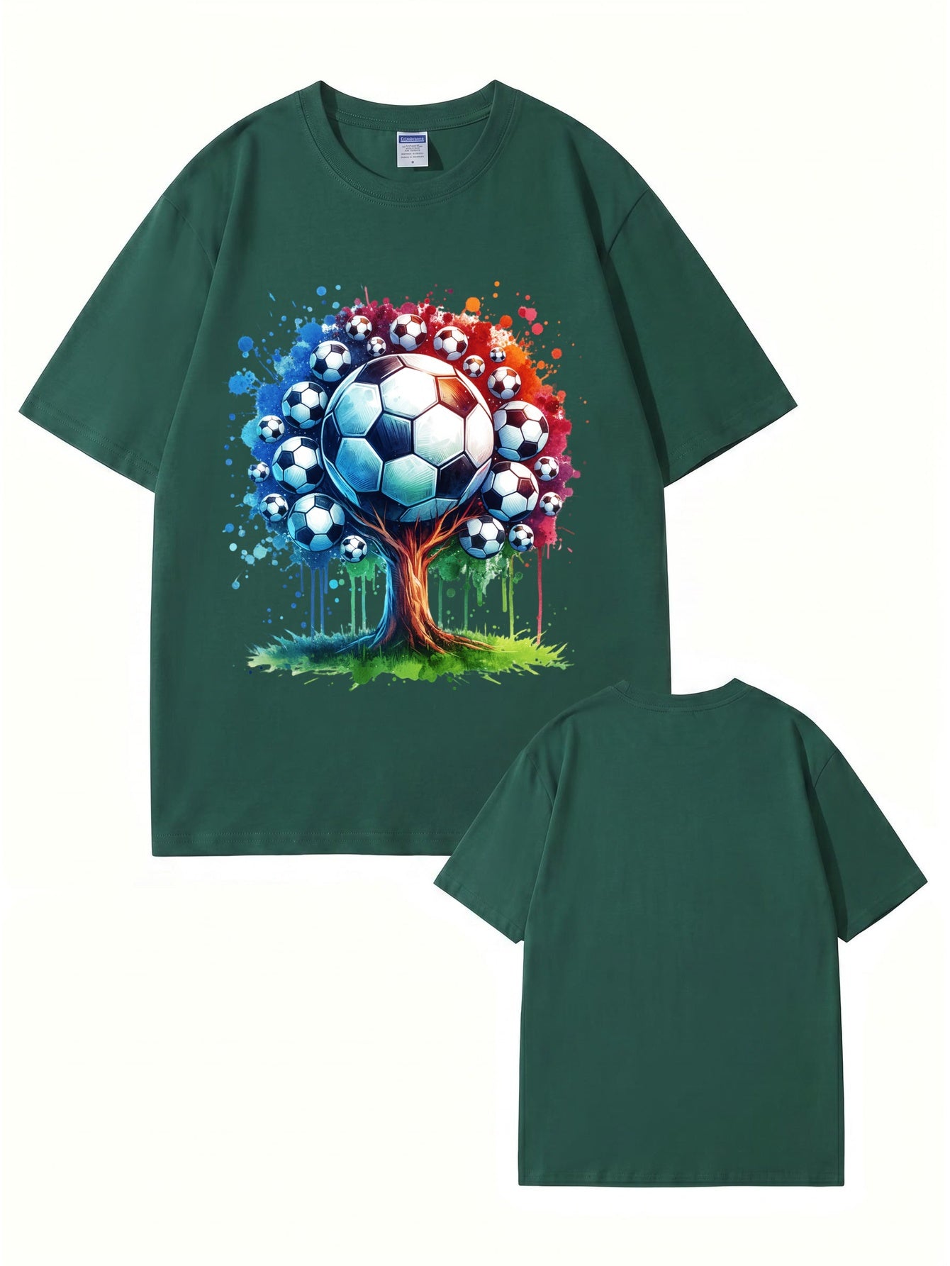 Soccer Ball Tree Graphic Print T-Shirt - Artistic Watercolor Sports Tee
