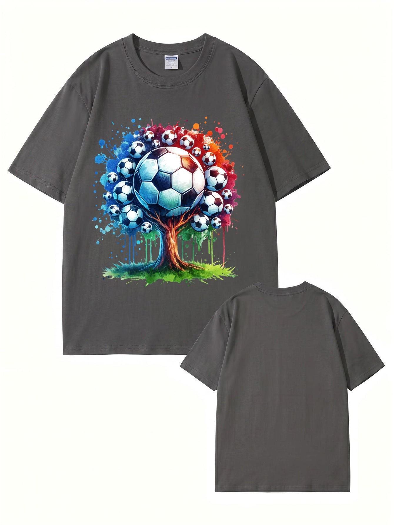 Soccer Ball Tree Graphic Print T-Shirt - Artistic Watercolor Sports Tee