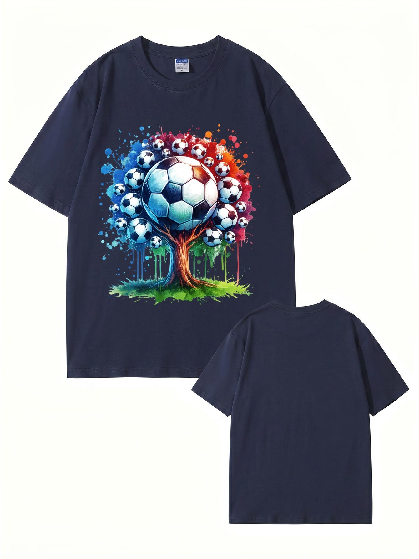 Soccer Ball Tree Graphic Print T-Shirt - Artistic Watercolor Sports Tee