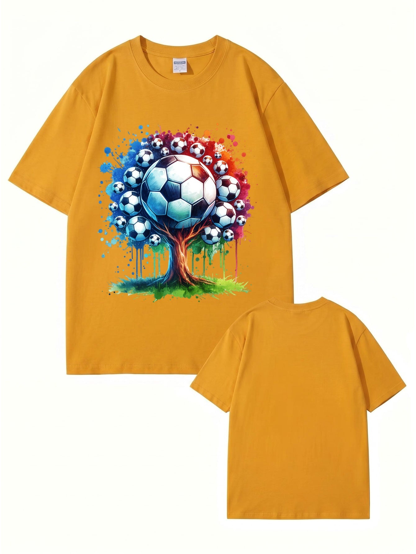 Soccer Ball Tree Graphic Print T-Shirt - Artistic Watercolor Sports Tee