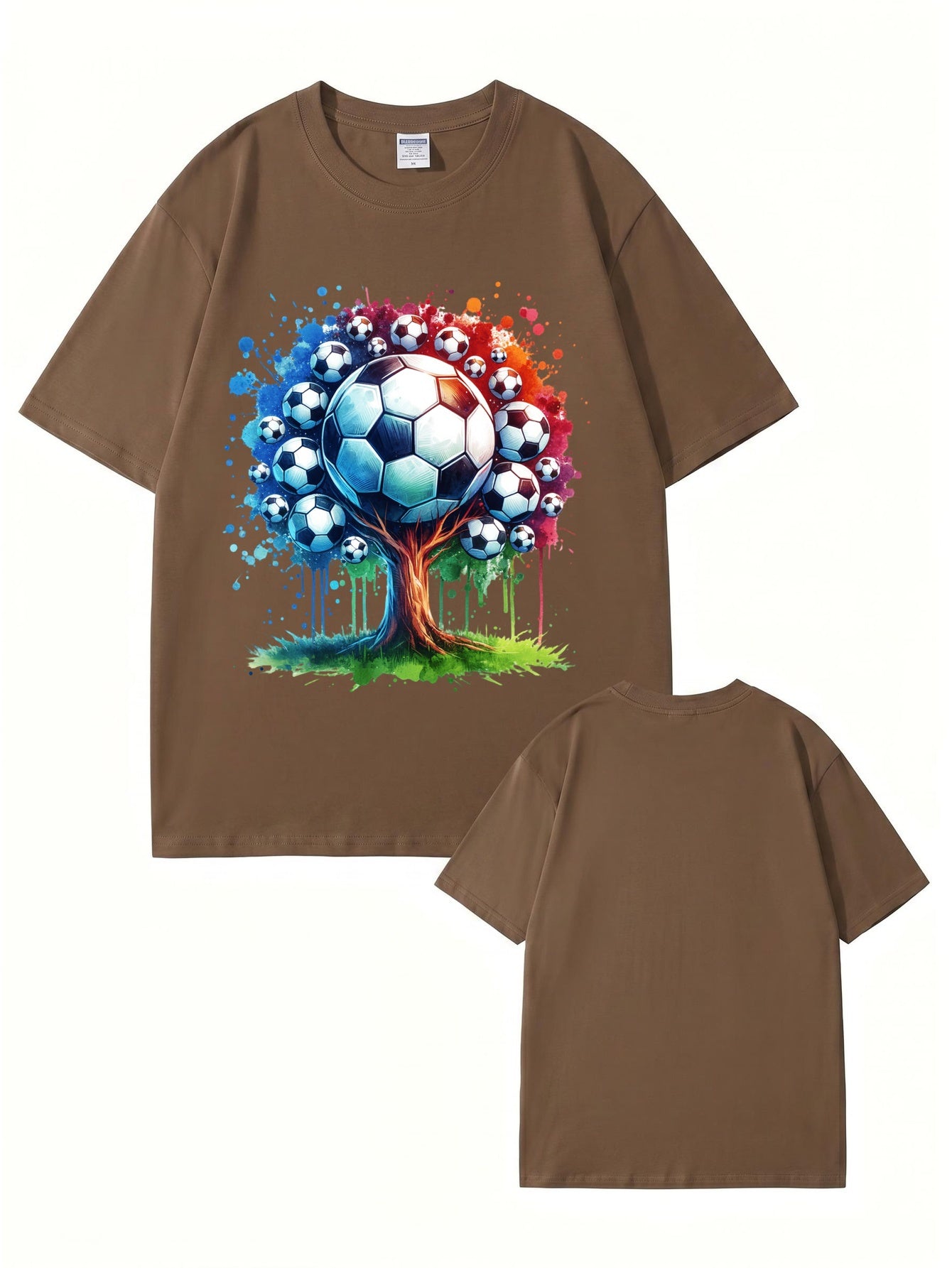 Soccer Ball Tree Graphic Print T-Shirt - Artistic Watercolor Sports Tee