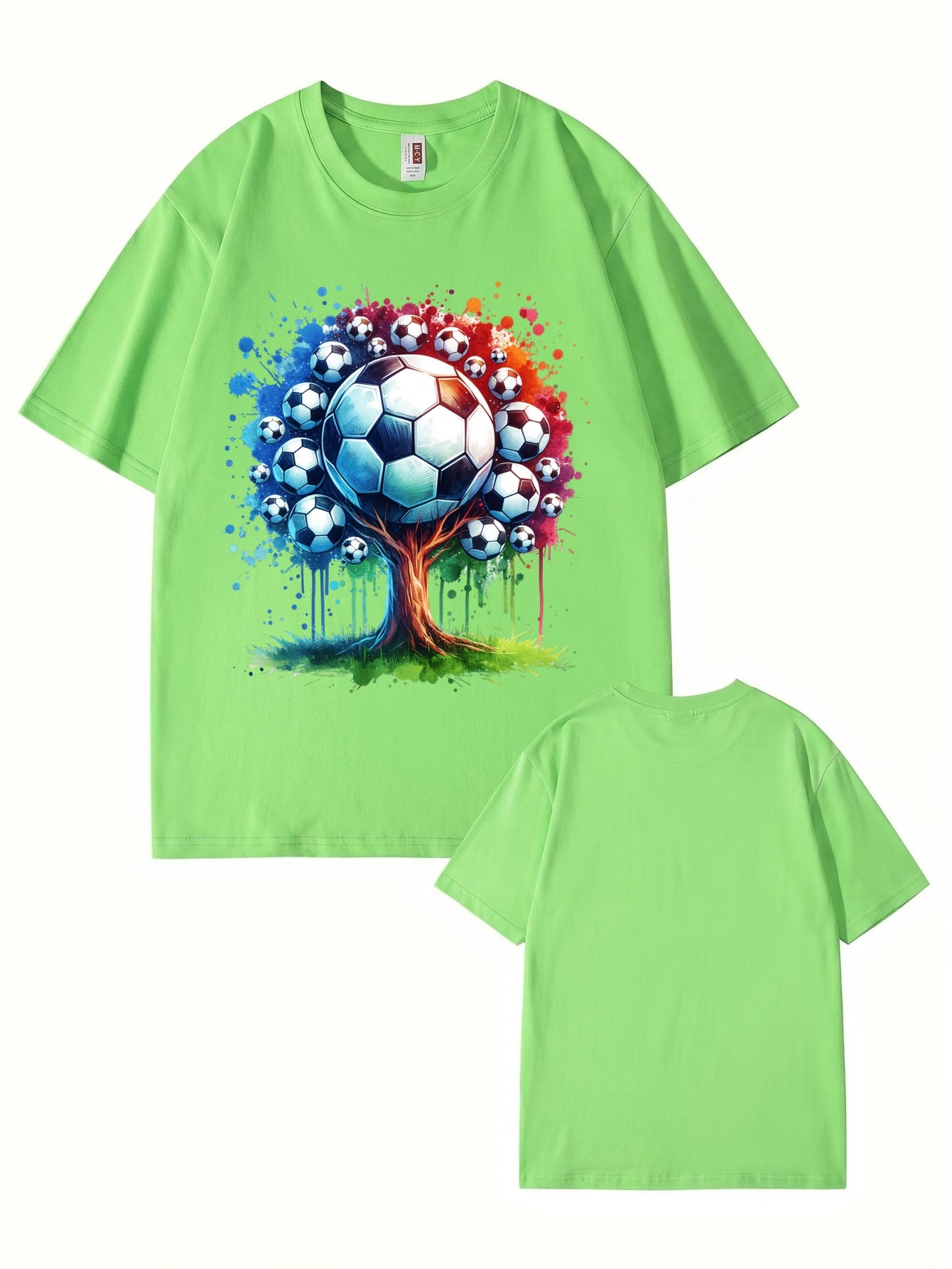 Soccer Ball Tree Graphic Print T-Shirt - Artistic Watercolor Sports Tee