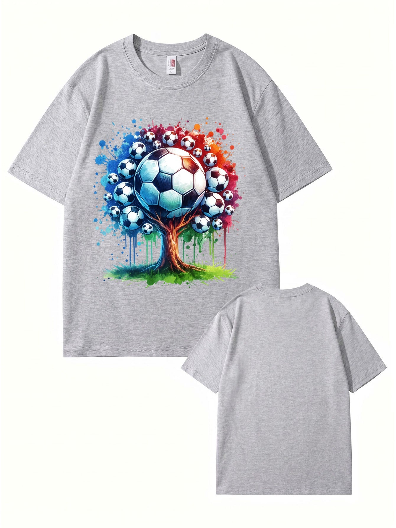 Soccer Ball Tree Graphic Print T-Shirt - Artistic Watercolor Sports Tee