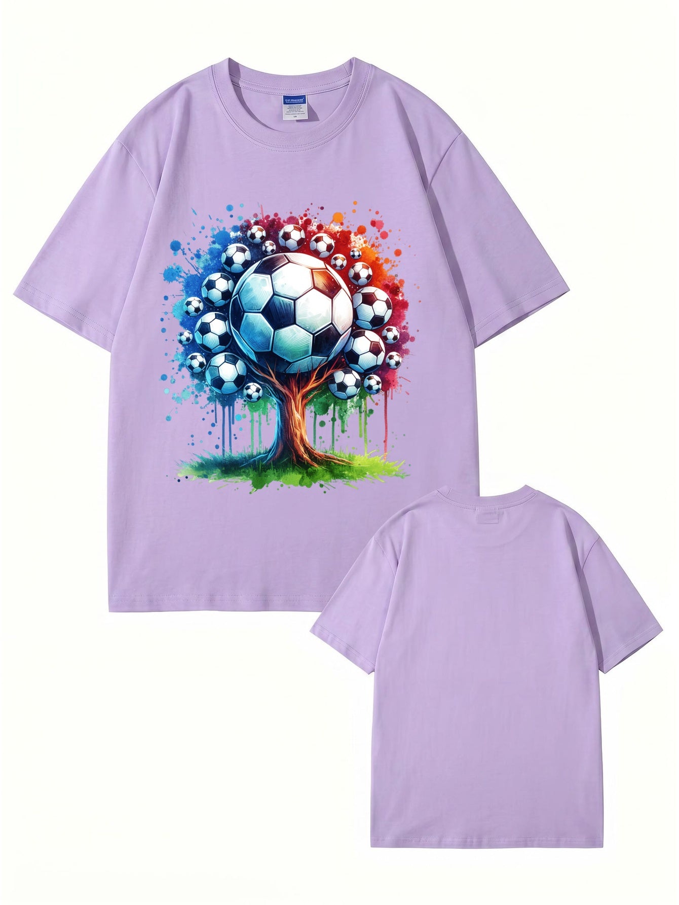 Soccer Ball Tree Graphic Print T-Shirt - Artistic Watercolor Sports Tee