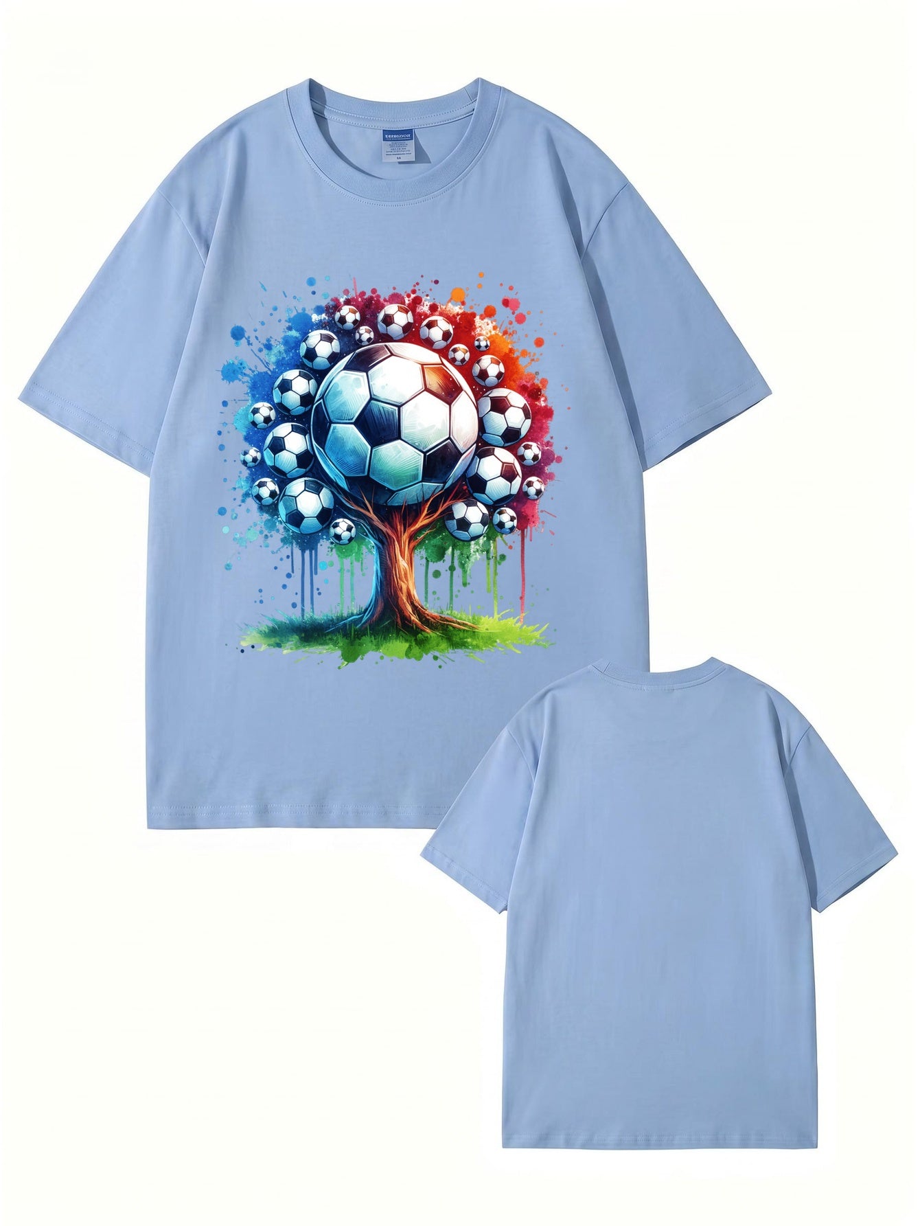 Soccer Ball Tree Graphic Print T-Shirt - Artistic Watercolor Sports Tee