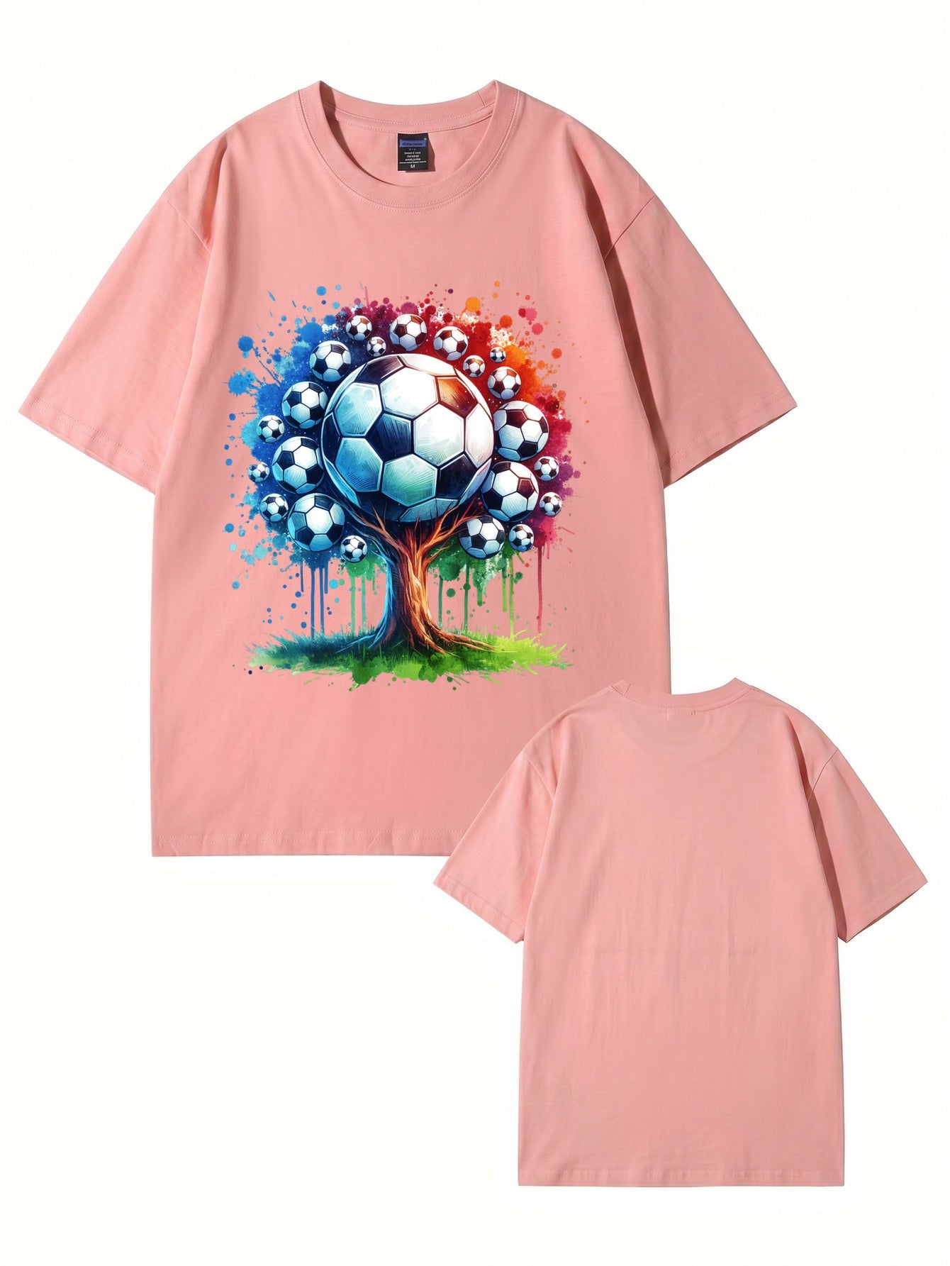Soccer Ball Tree Graphic Print T-Shirt - Artistic Watercolor Sports Tee
