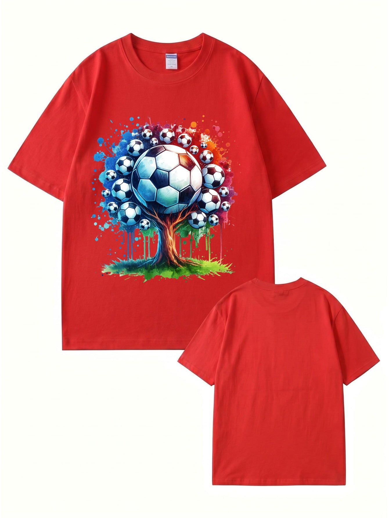 Soccer Ball Tree Graphic Print T-Shirt - Artistic Watercolor Sports Tee