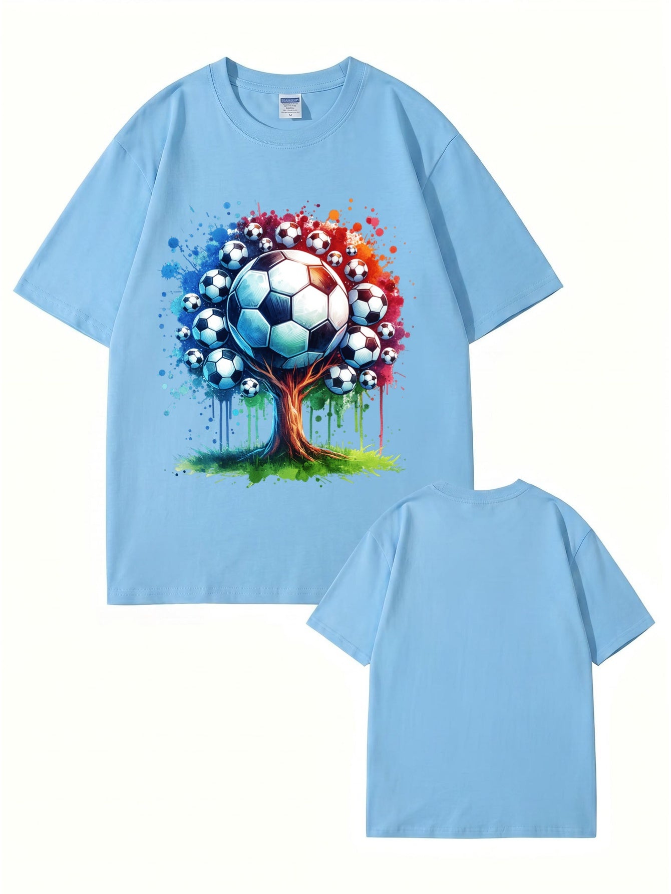 Soccer Ball Tree Graphic Print T-Shirt - Artistic Watercolor Sports Tee