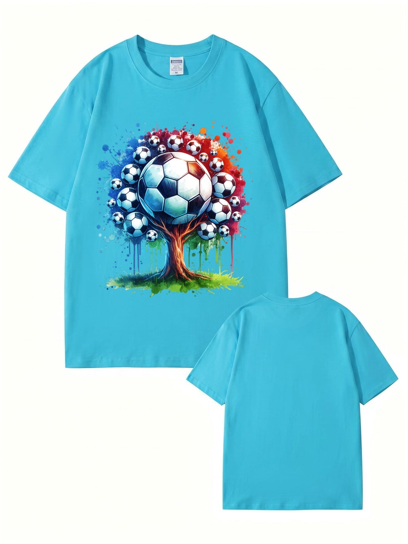 Soccer Ball Tree Graphic Print T-Shirt - Artistic Watercolor Sports Tee