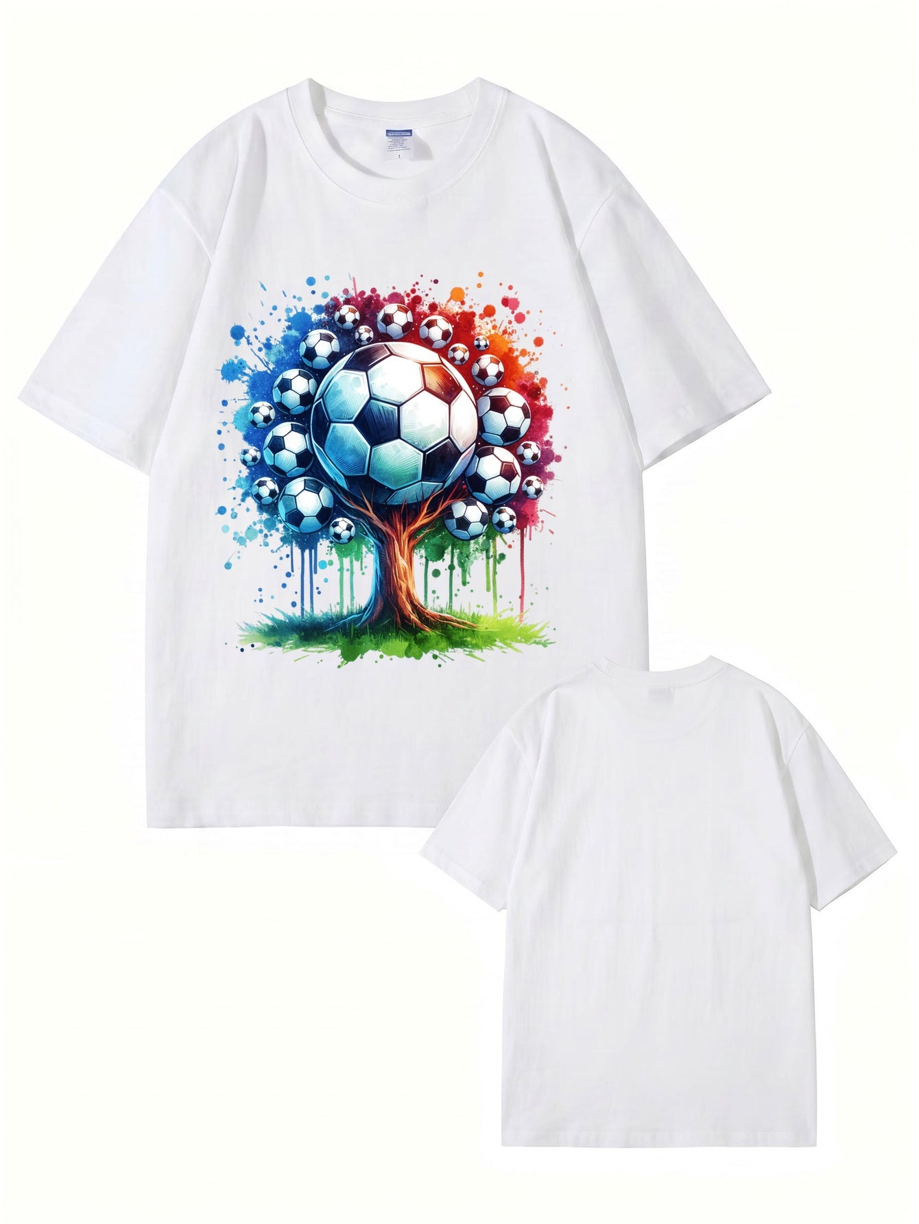 Soccer Ball Tree Graphic Print T-Shirt - Artistic Watercolor Sports Tee