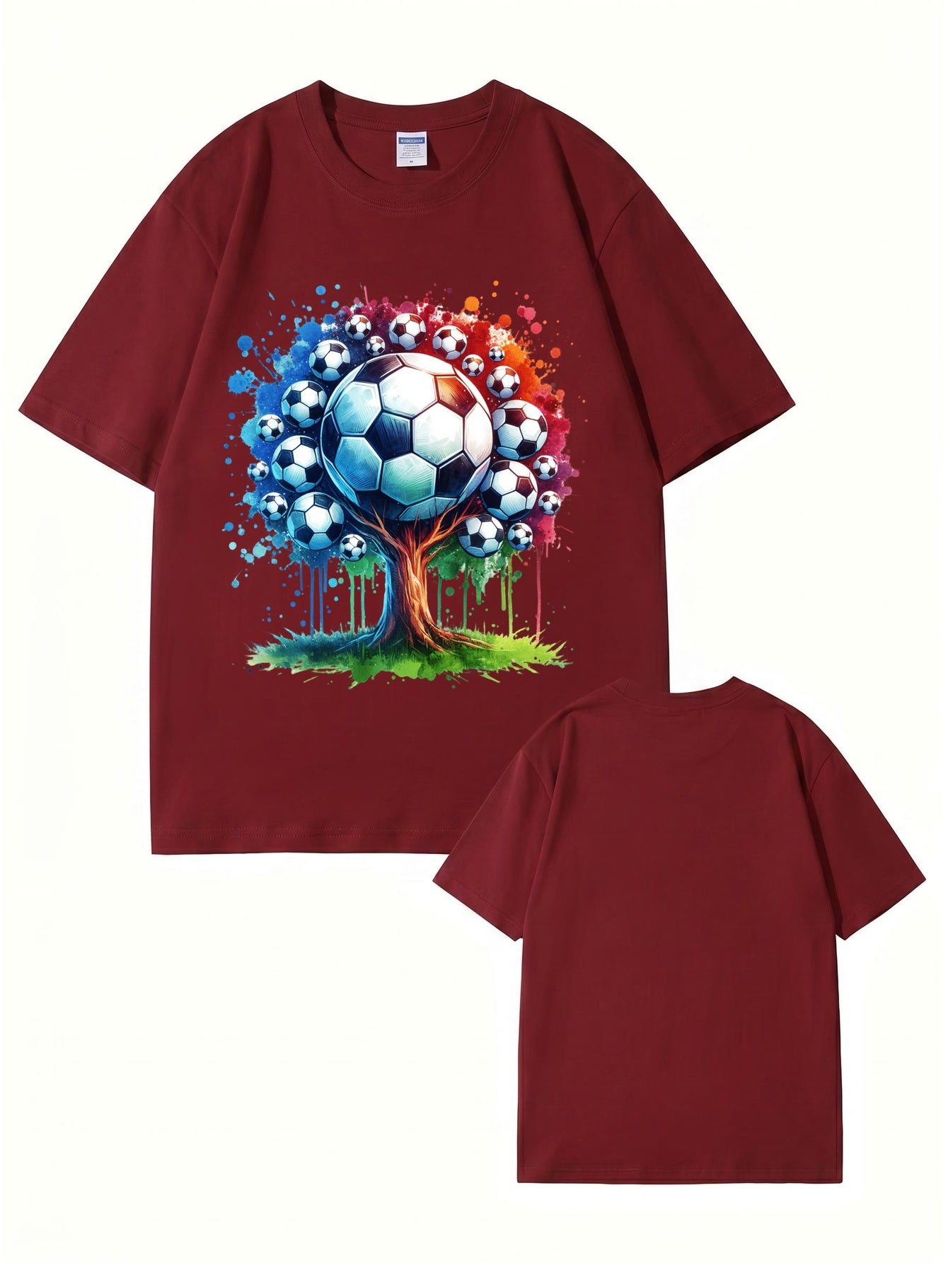 Soccer Ball Tree Graphic Print T-Shirt - Artistic Watercolor Sports Tee