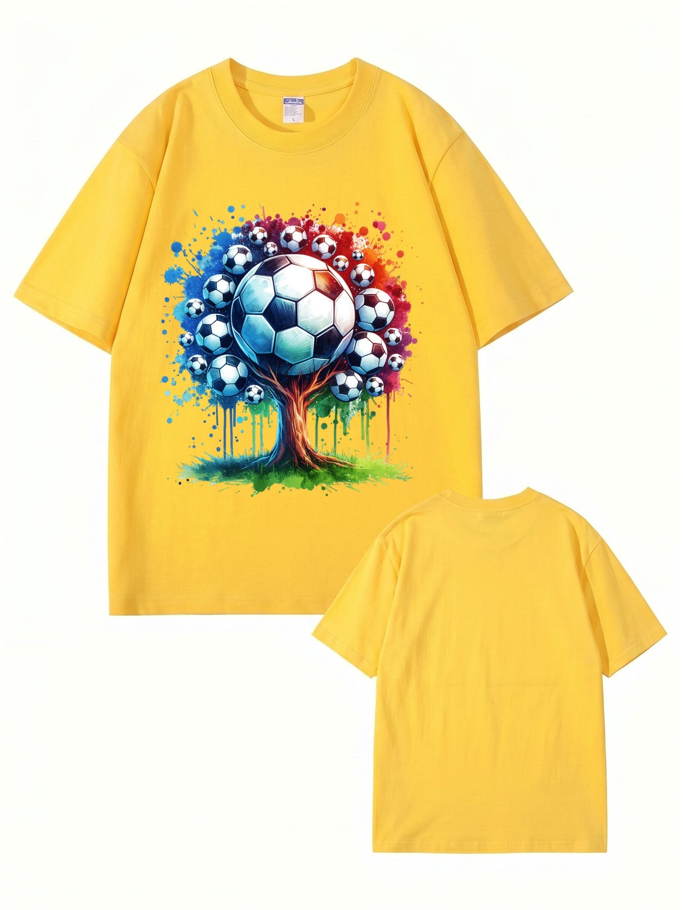 Soccer Ball Tree Graphic Print T-Shirt - Artistic Watercolor Sports Tee