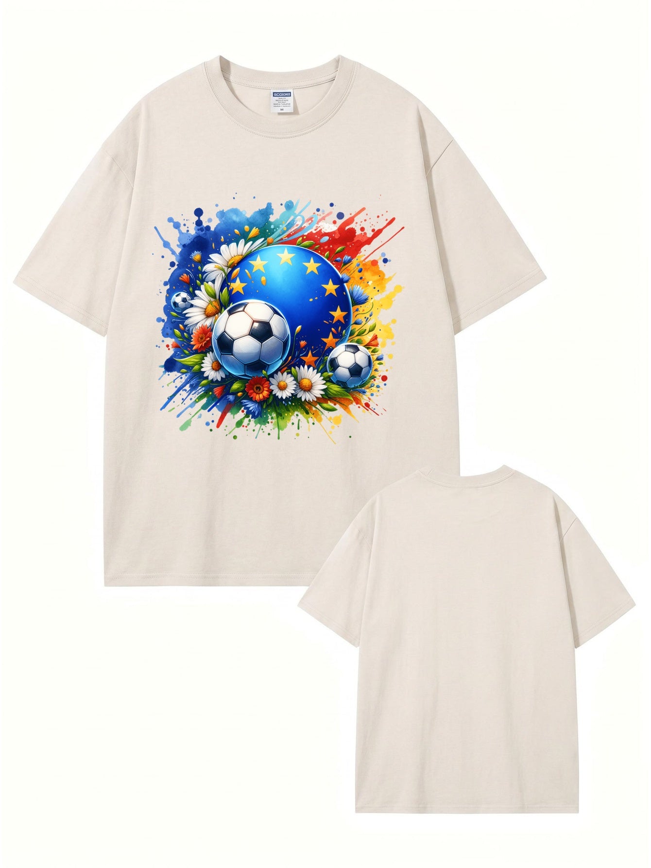 Vintage Washed European Soccer Floral Graphic Oversized Cotton T-Shirt
