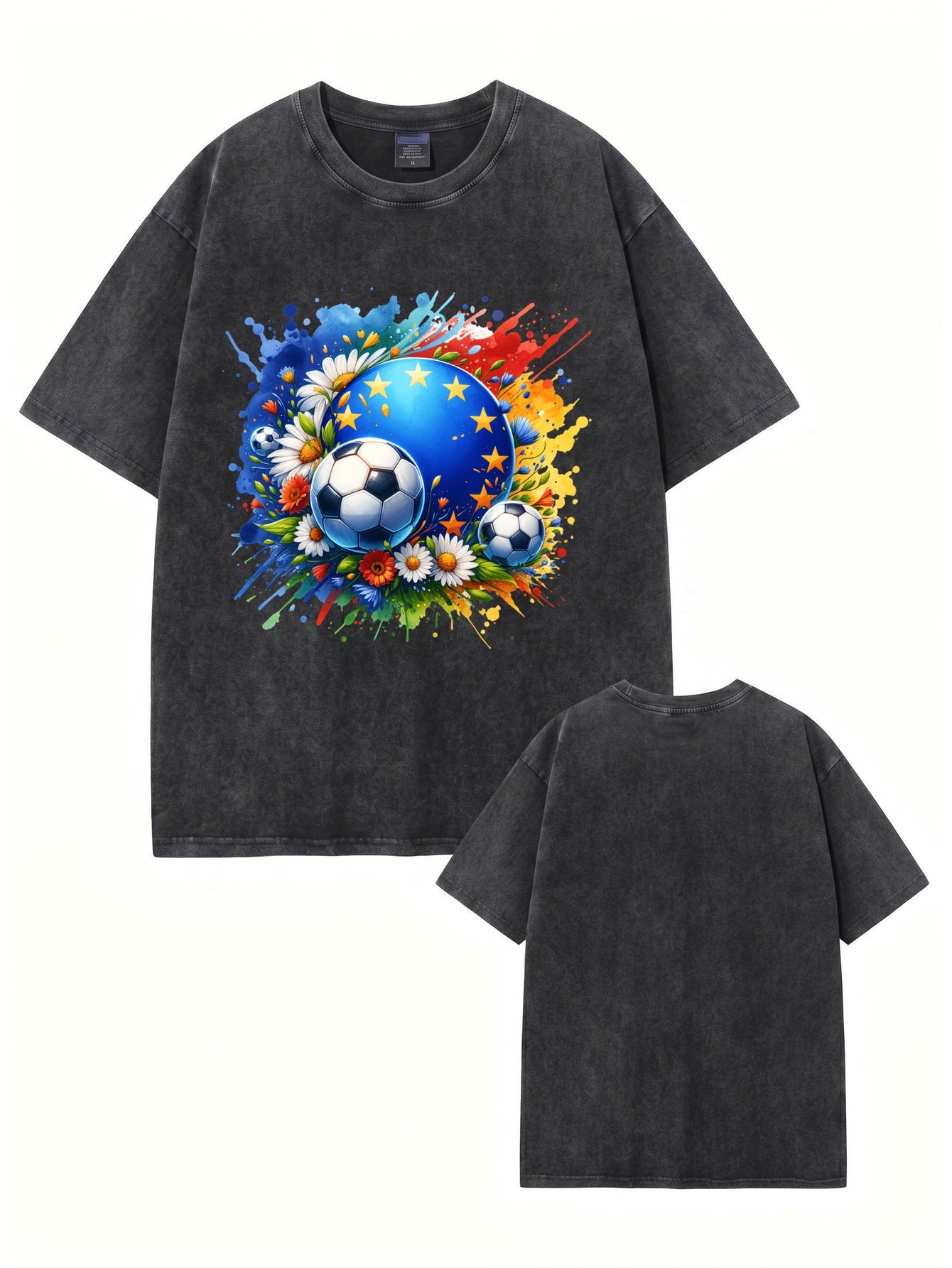 Vintage Washed European Soccer Floral Graphic Oversized Cotton T-Shirt