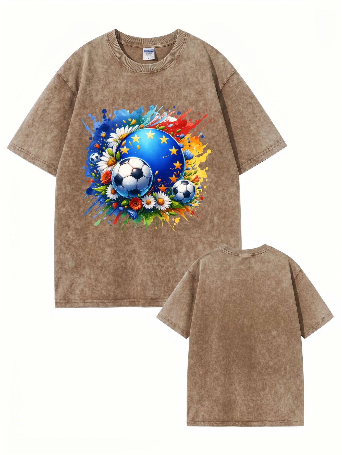 Vintage Washed European Soccer Floral Graphic Oversized Cotton T-Shirt