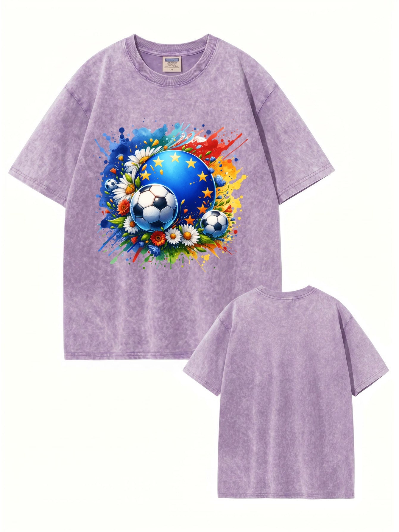 Vintage Washed European Soccer Floral Graphic Oversized Cotton T-Shirt