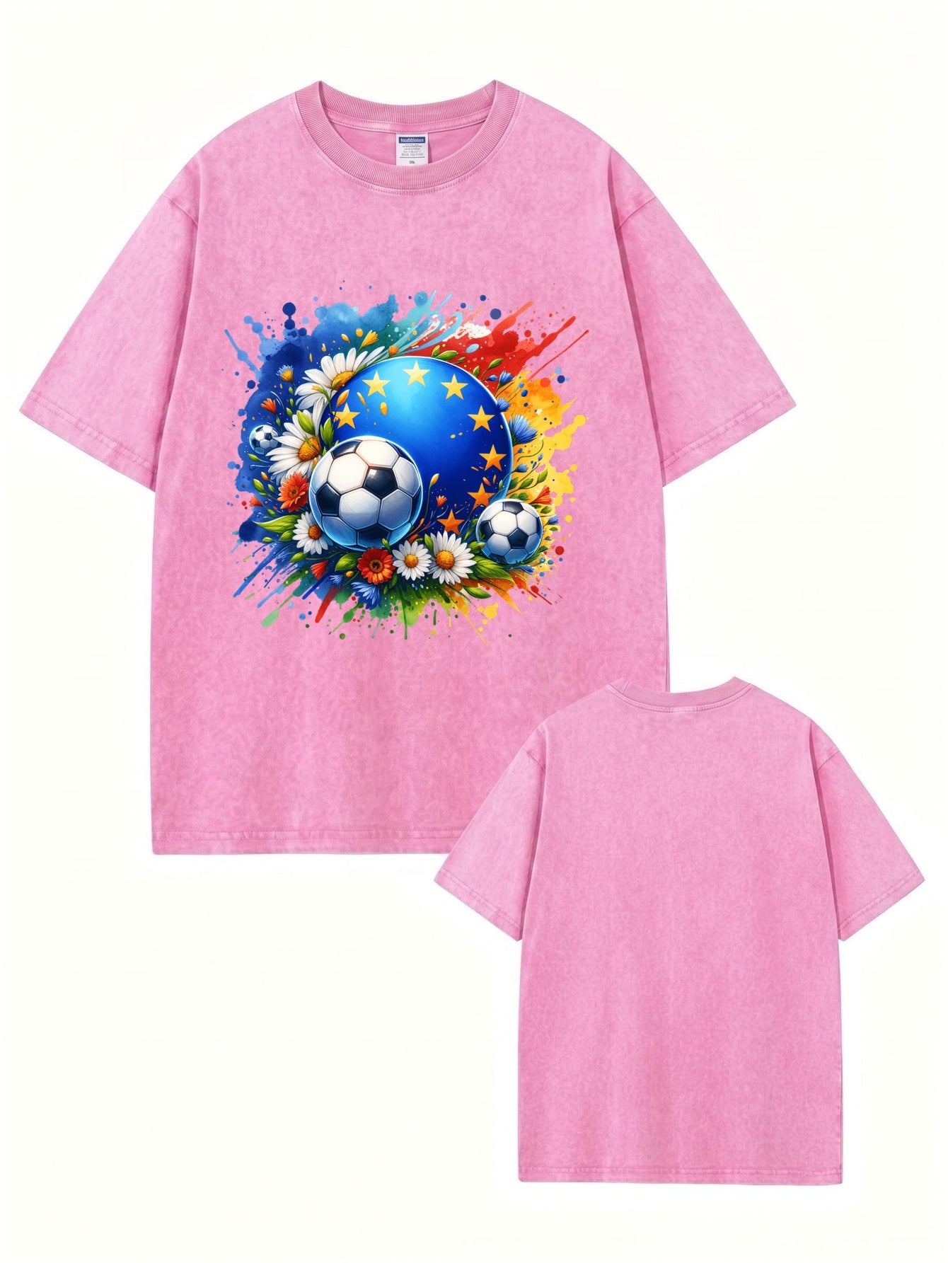 Vintage Washed European Soccer Floral Graphic Oversized Cotton T-Shirt
