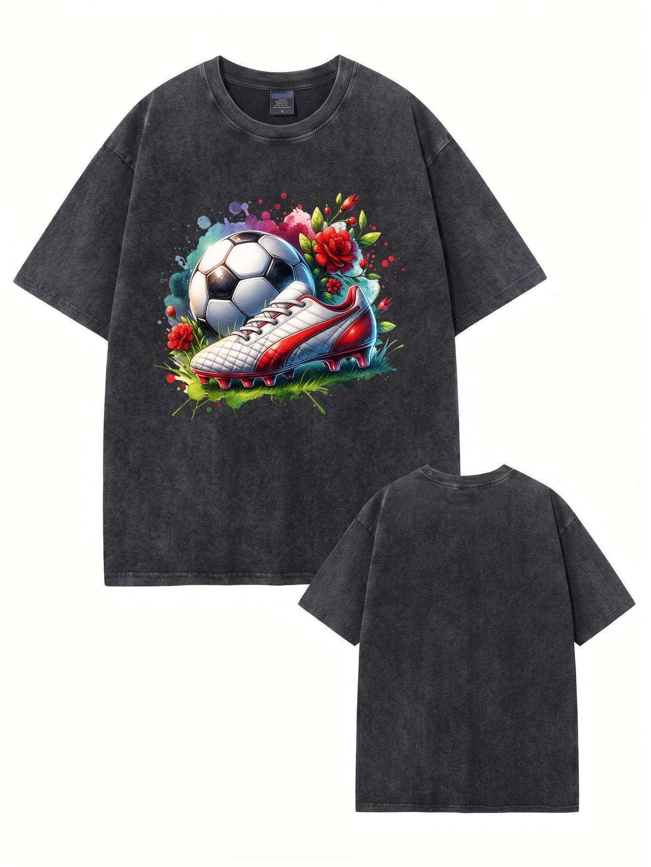Vintage Washed Soccer Ball & Cleats Graphic T-Shirt