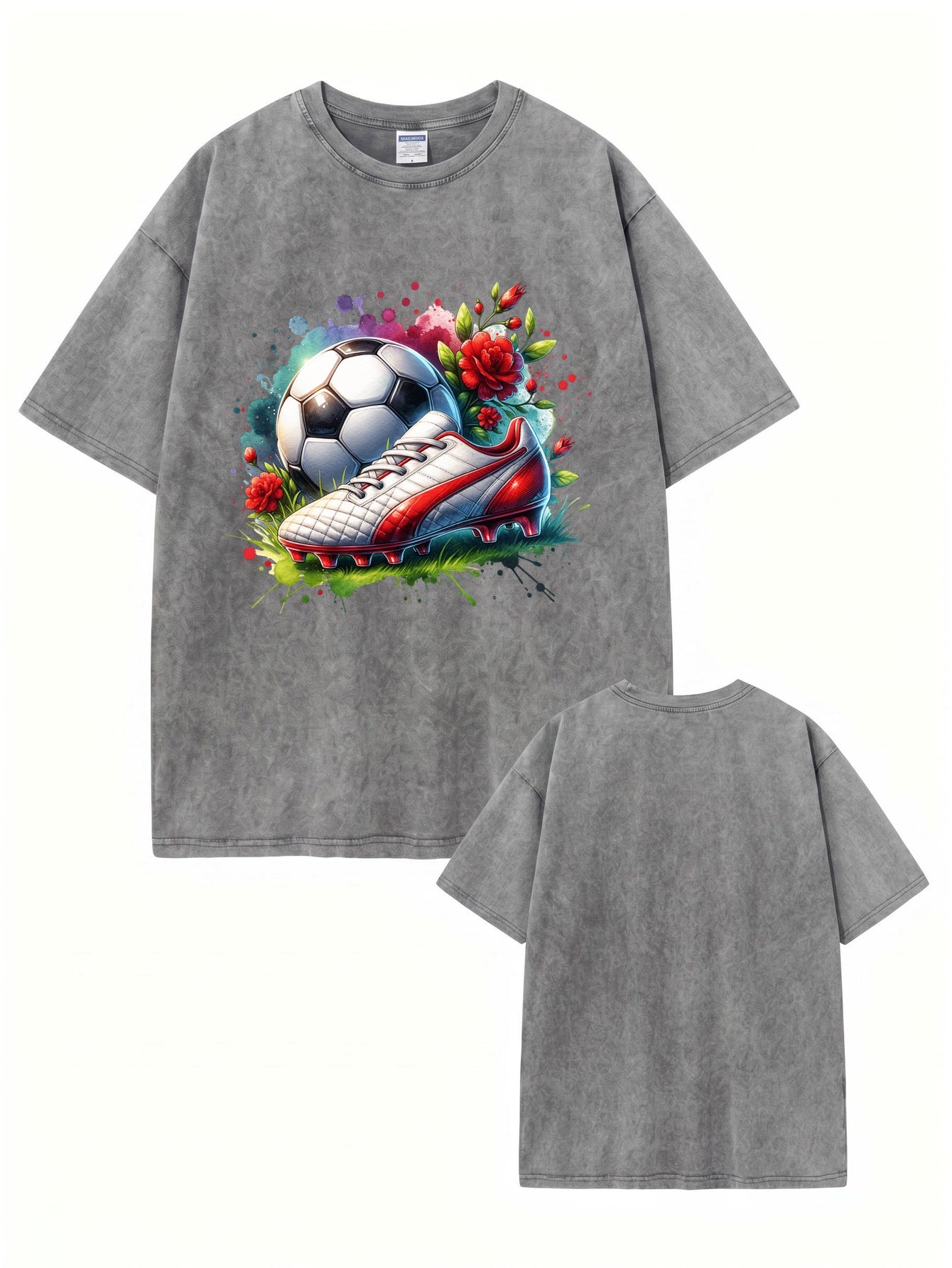 Vintage Washed Soccer Ball & Cleats Graphic T-Shirt
