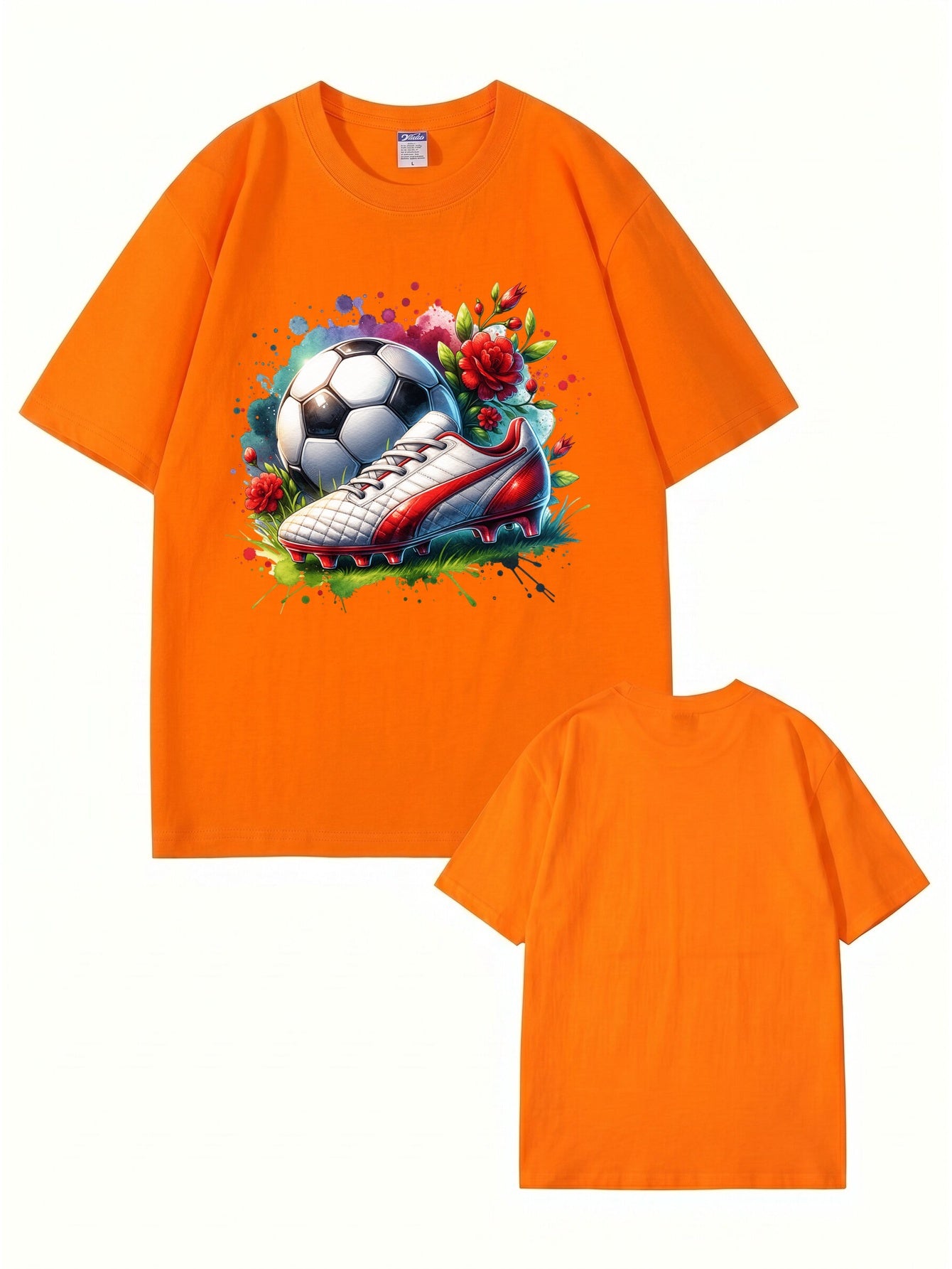 Watercolor Soccer Ball & Cleat Floral Graphic Print Men's Cotton T-Shirt