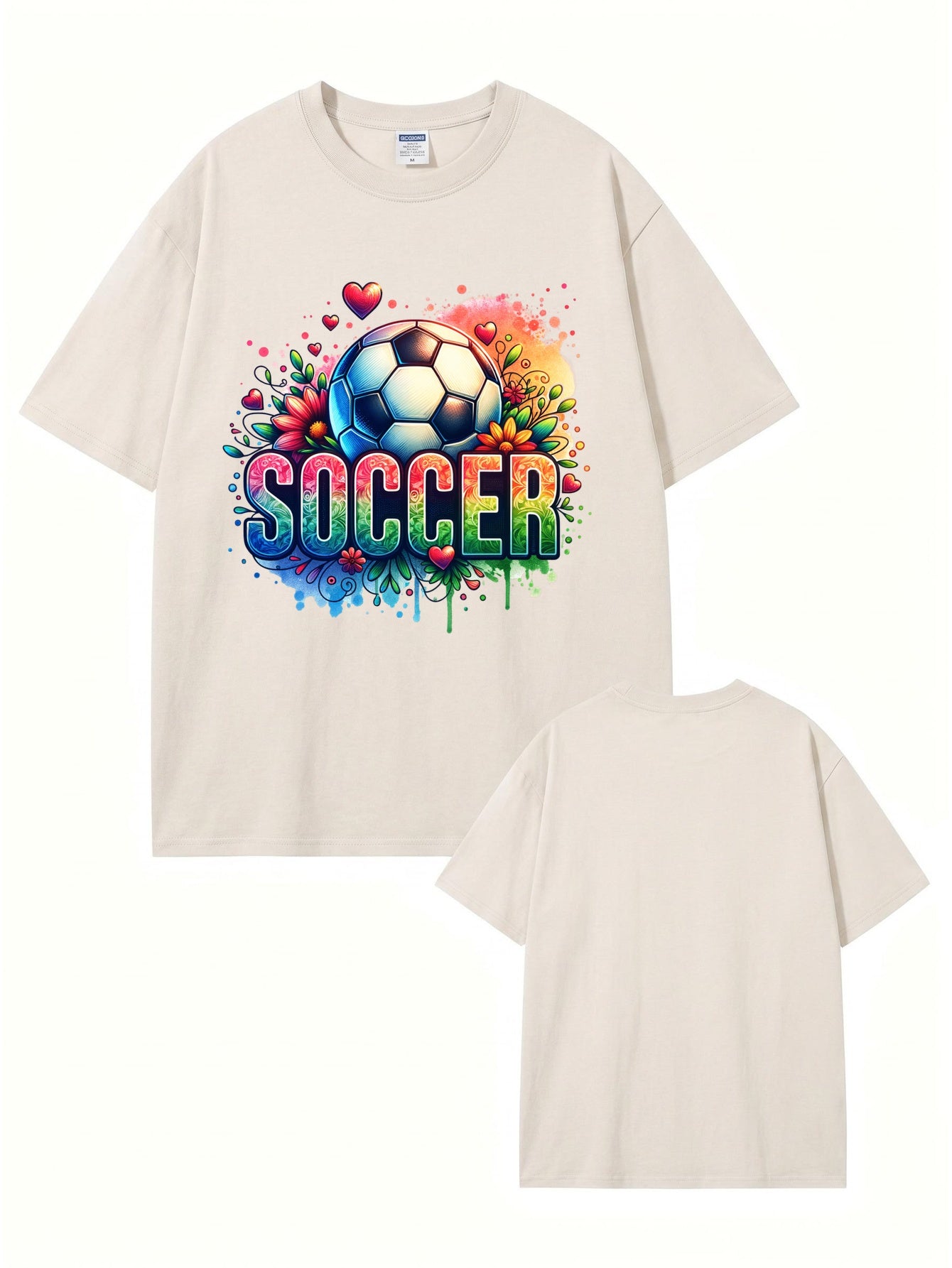 Vintage Washed Cotton Soccer Graphic T-Shirt - Vibrant Floral Sporty Print