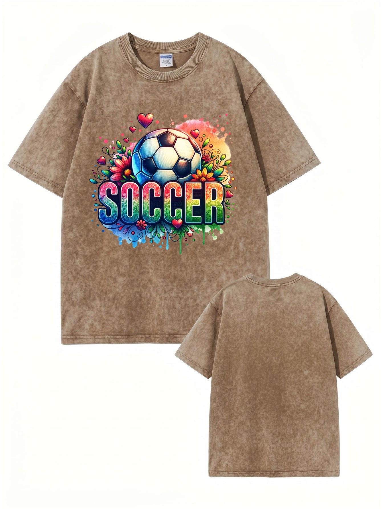 Vintage Washed Cotton Soccer Graphic T-Shirt - Vibrant Floral Sporty Print