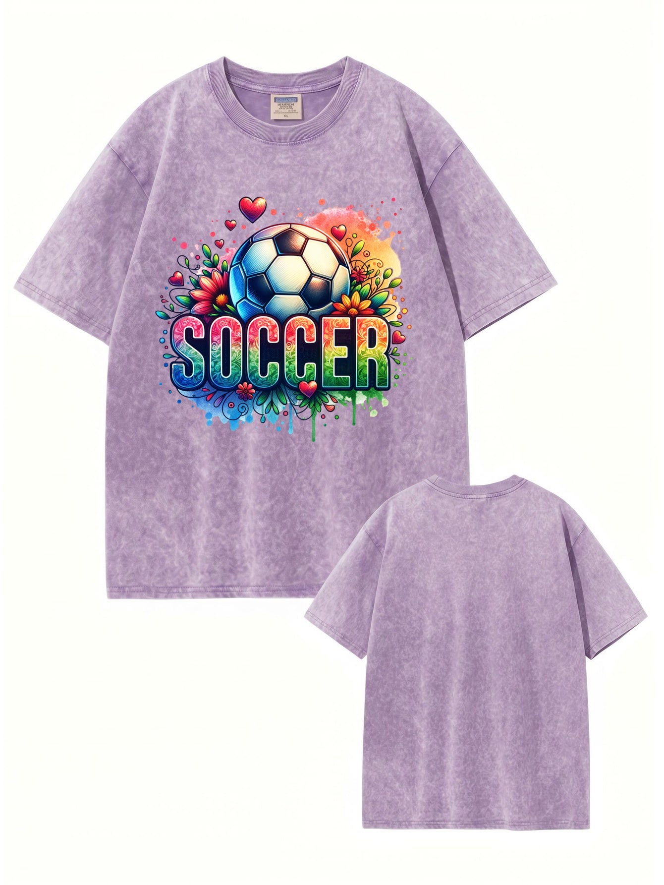 Vintage Washed Cotton Soccer Graphic T-Shirt - Vibrant Floral Sporty Print