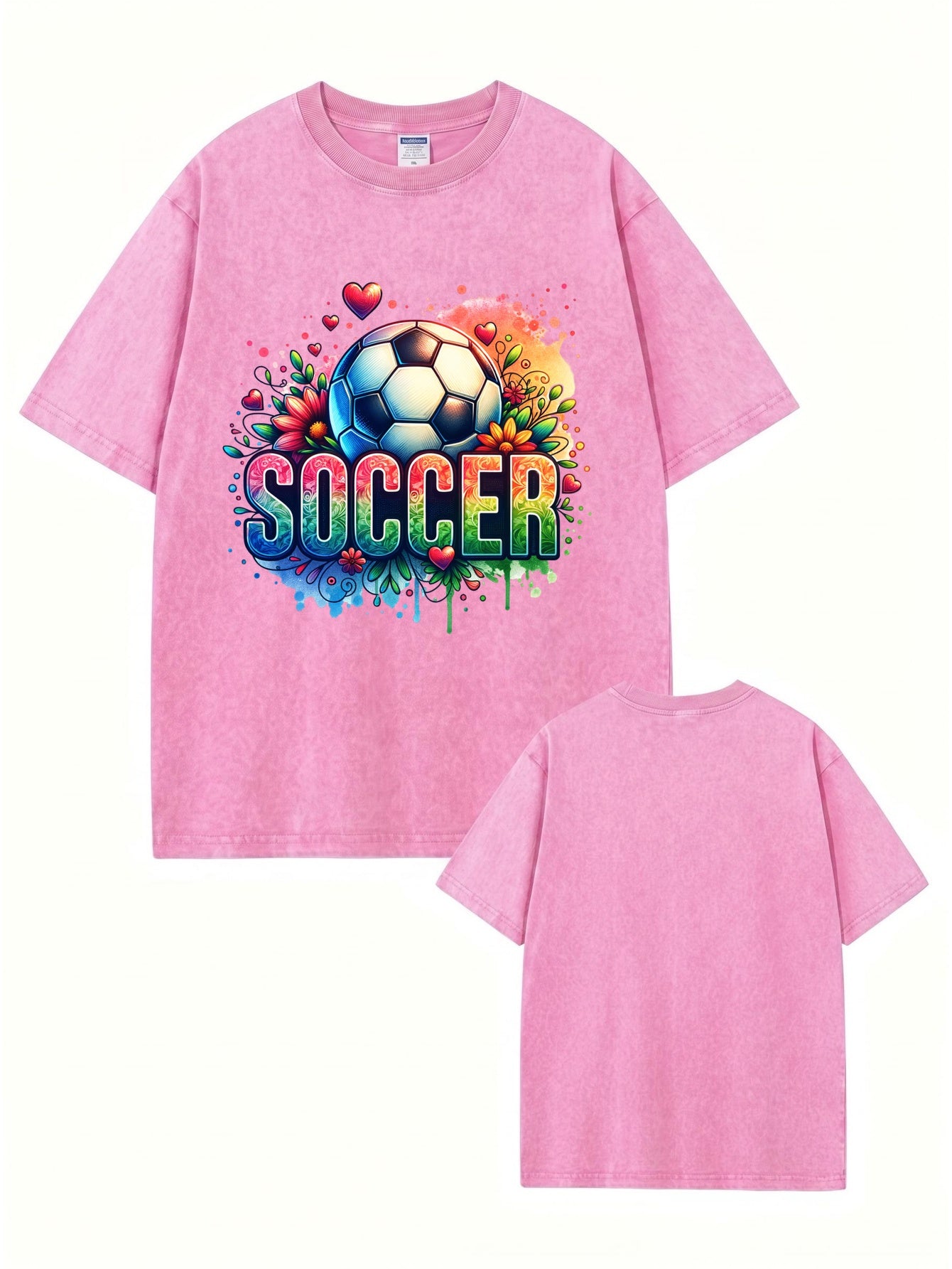 Vintage Washed Cotton Soccer Graphic T-Shirt - Vibrant Floral Sporty Print