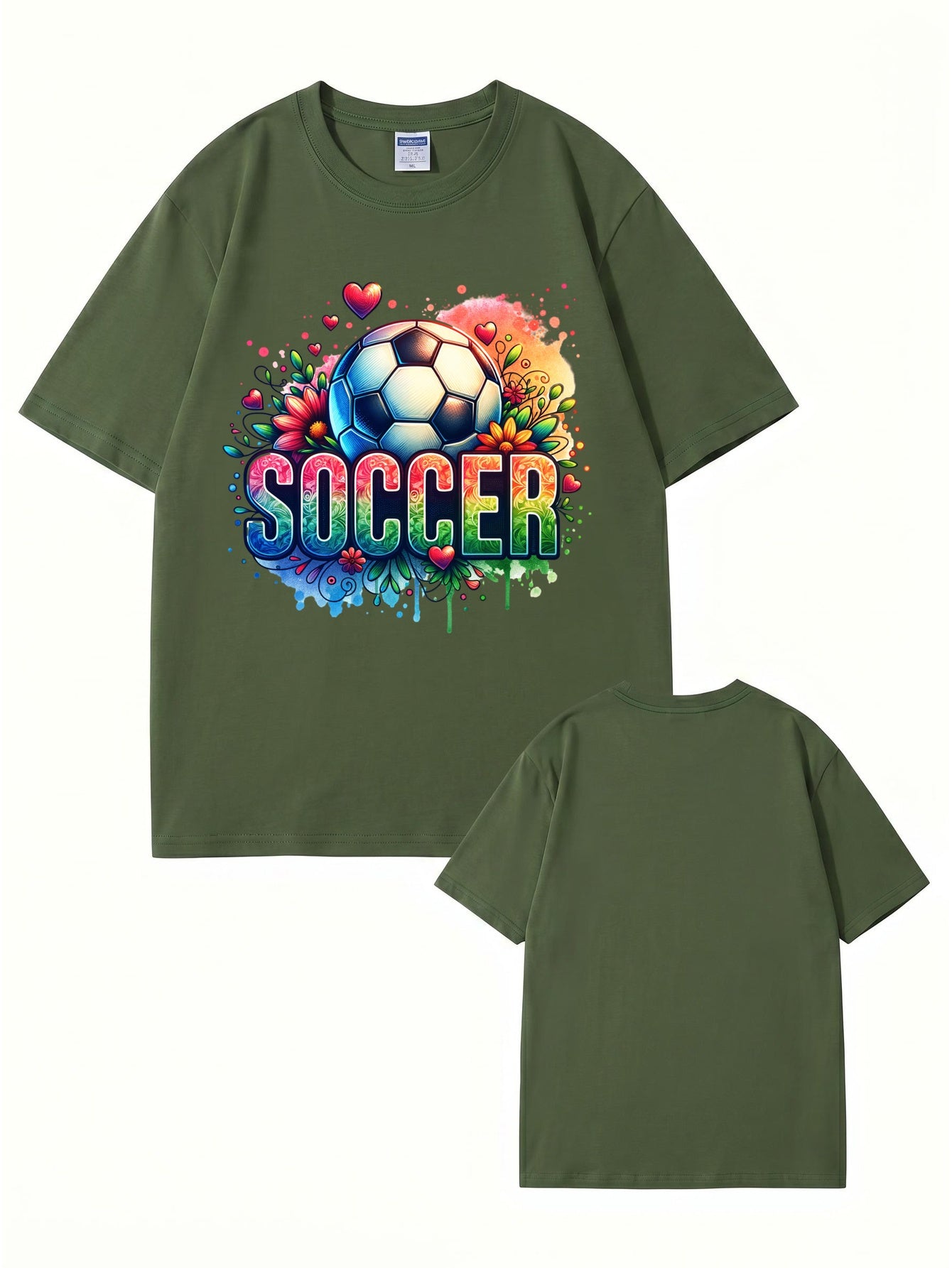 Colorful Floral Soccer Graphic Print T-Shirt - 100% Cotton Premium Tee
