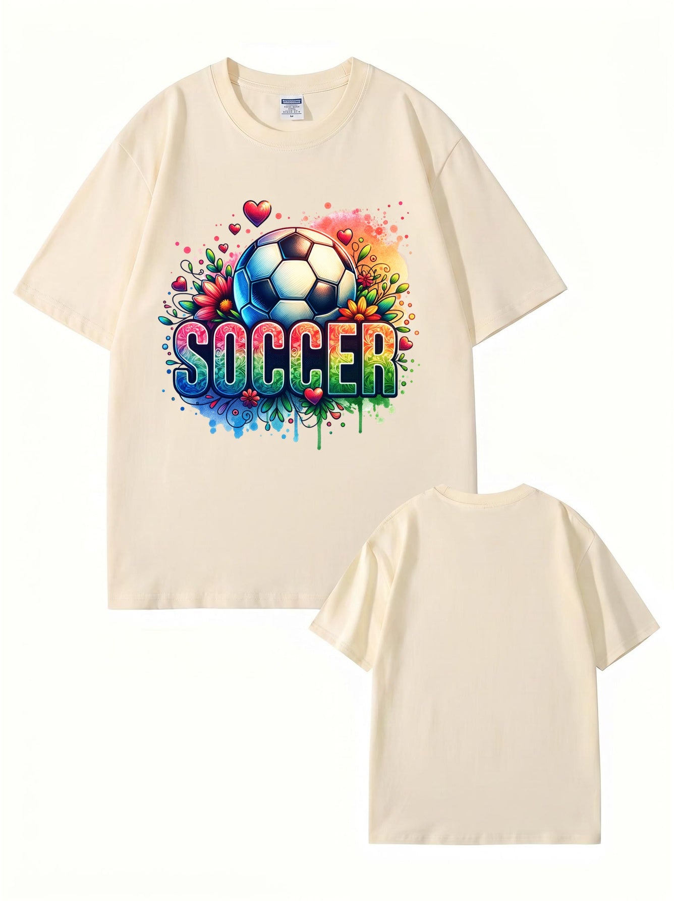 Colorful Floral Soccer Graphic Print T-Shirt - 100% Cotton Premium Tee