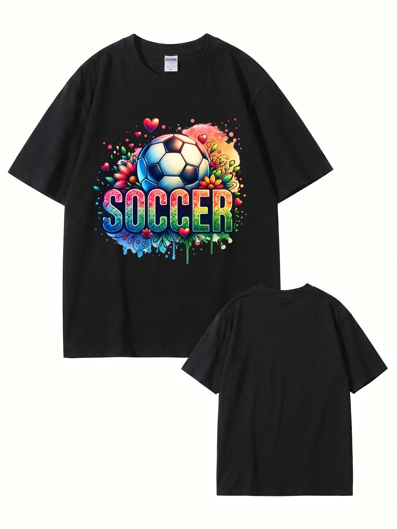 Colorful Floral Soccer Graphic Print T-Shirt - 100% Cotton Premium Tee