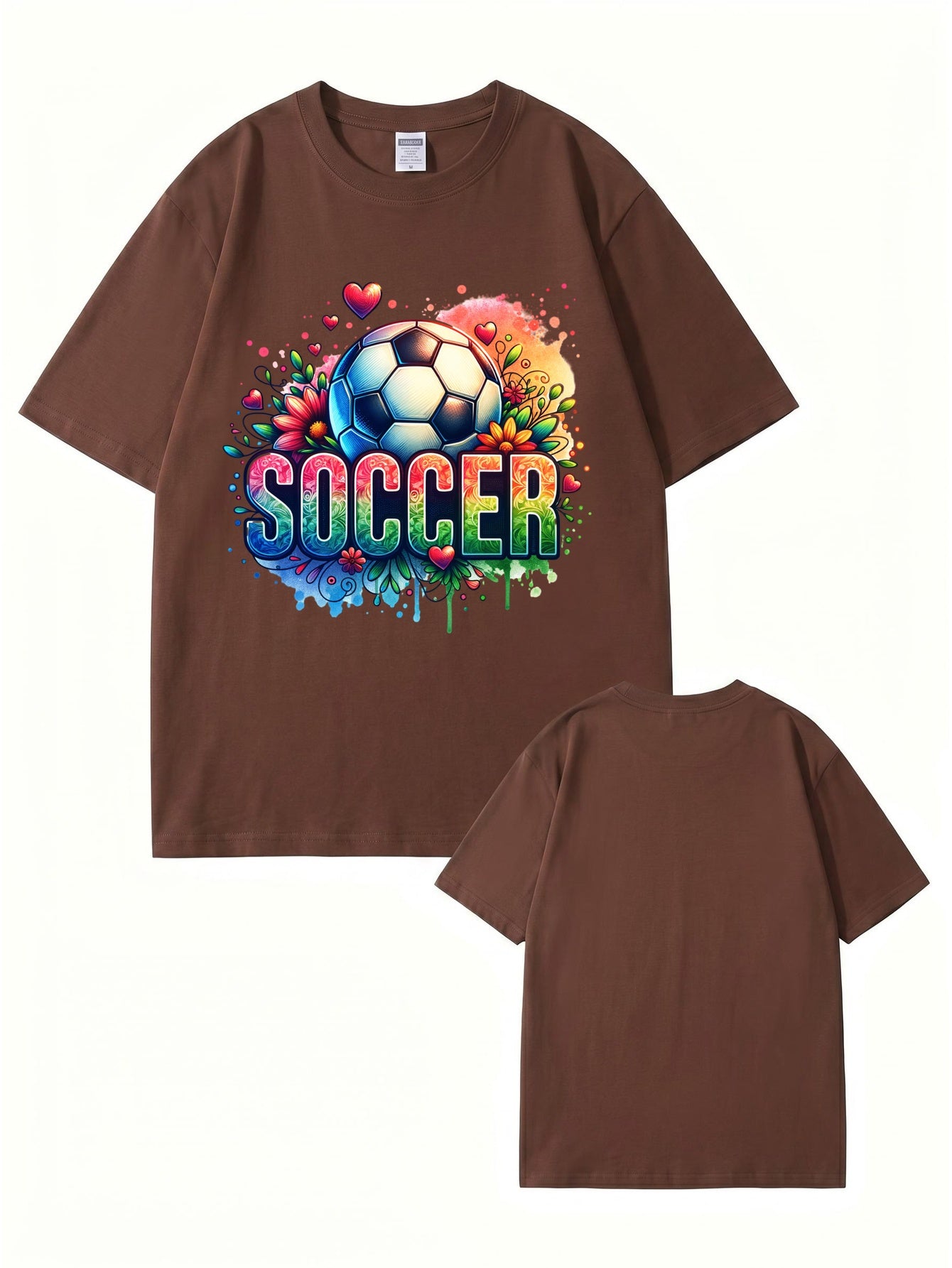 Colorful Floral Soccer Graphic Print T-Shirt - 100% Cotton Premium Tee