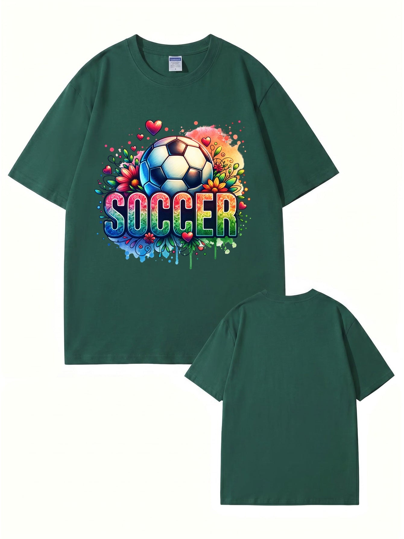 Colorful Floral Soccer Graphic Print T-Shirt - 100% Cotton Premium Tee