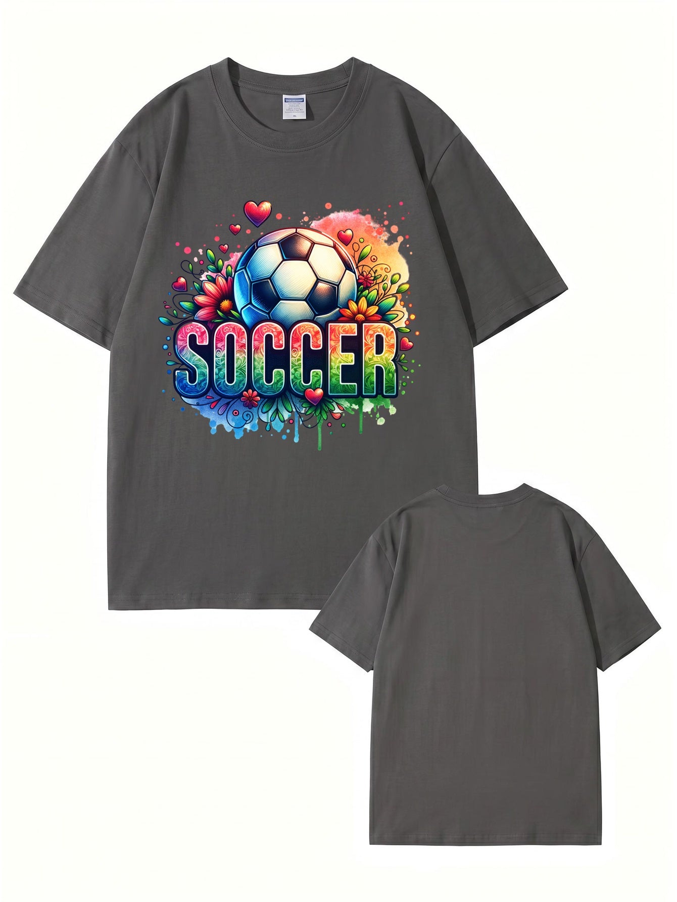 Colorful Floral Soccer Graphic Print T-Shirt - 100% Cotton Premium Tee