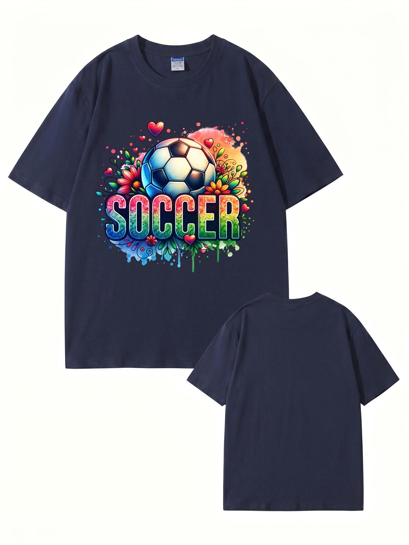 Colorful Floral Soccer Graphic Print T-Shirt - 100% Cotton Premium Tee