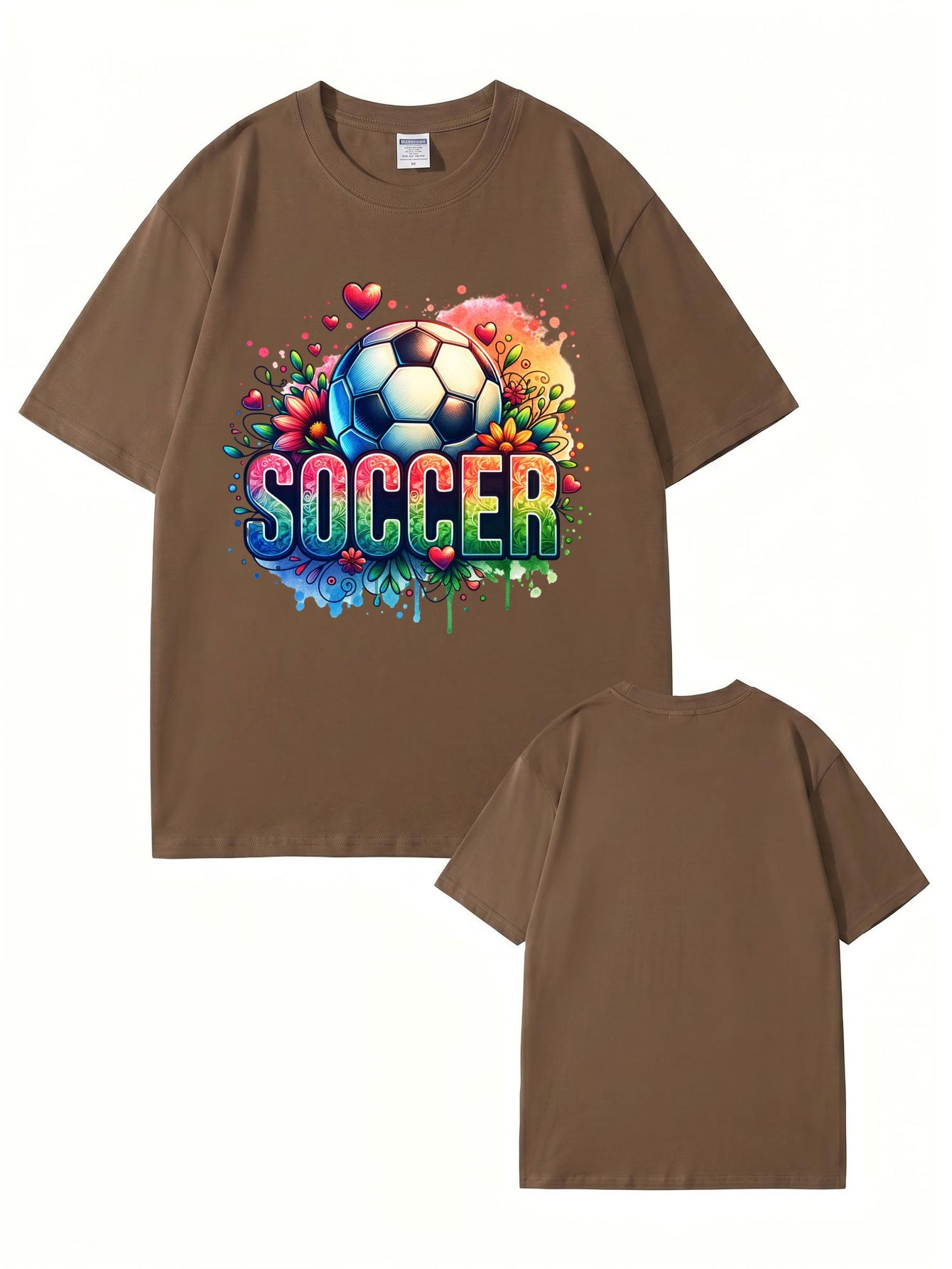 Colorful Floral Soccer Graphic Print T-Shirt - 100% Cotton Premium Tee