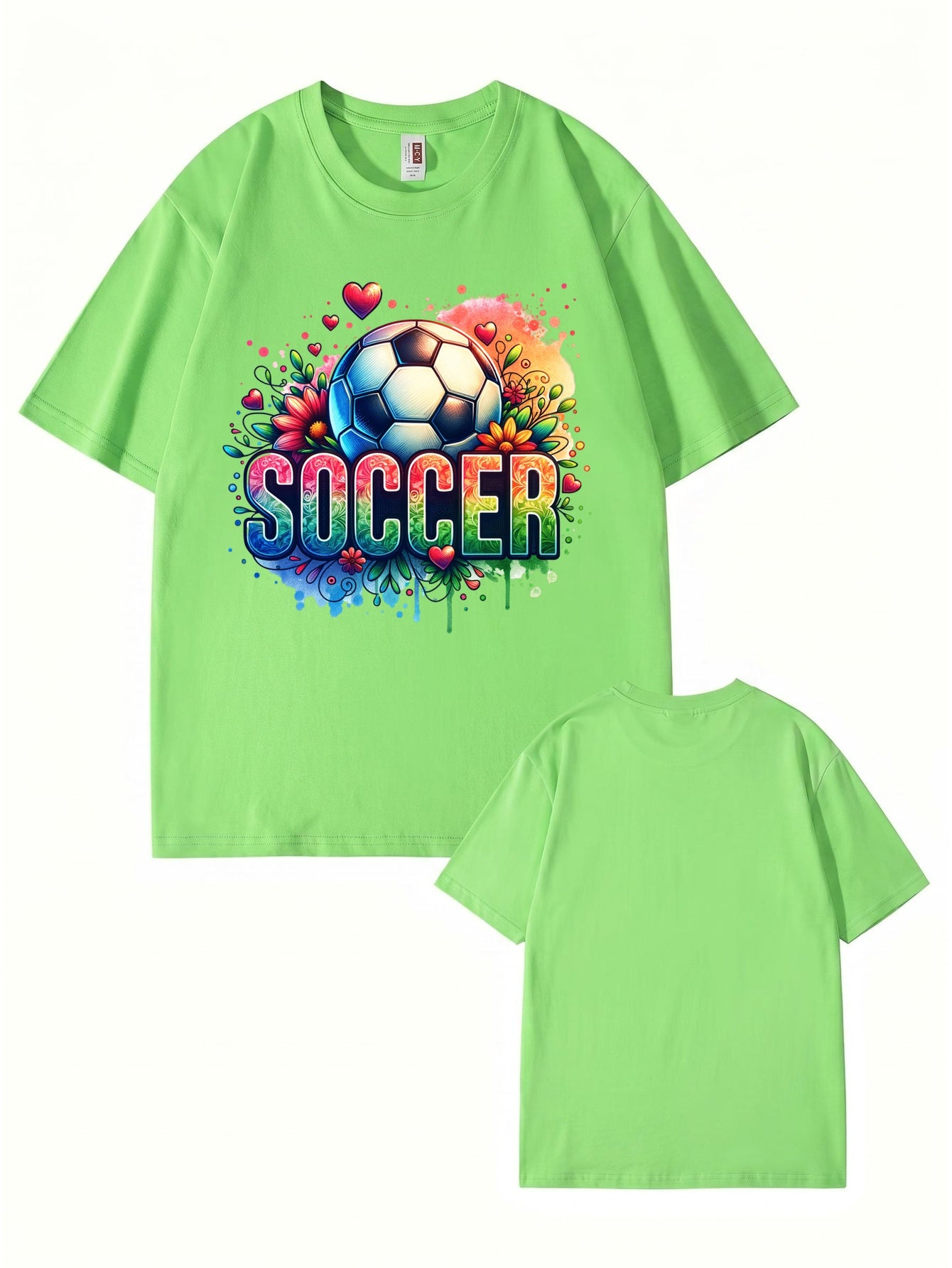 Colorful Floral Soccer Graphic Print T-Shirt - 100% Cotton Premium Tee