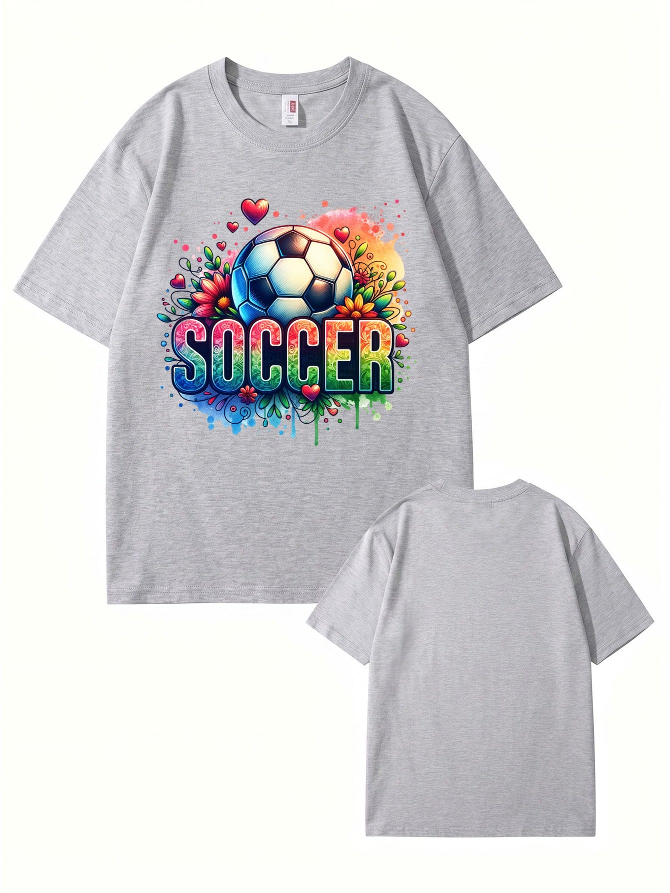 Colorful Floral Soccer Graphic Print T-Shirt - 100% Cotton Premium Tee